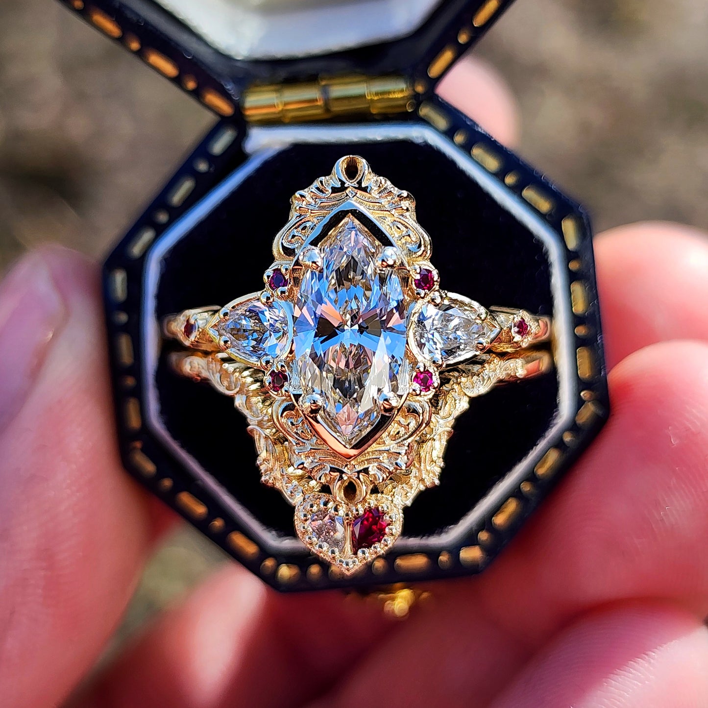 Lab Diamond 1.35ct Odette Marquise Engagement Ring with Ruby Heart Side Band image 1