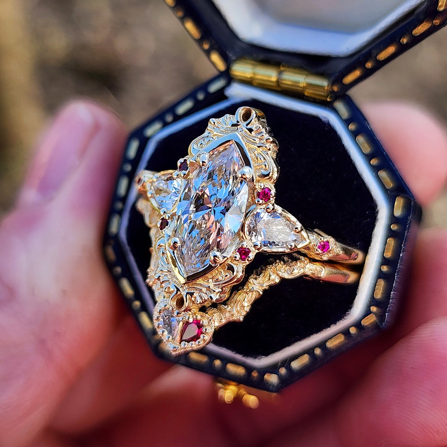 Lab Diamond 1.35ct Odette Marquise Engagement Ring with Ruby Heart Side Band image 2