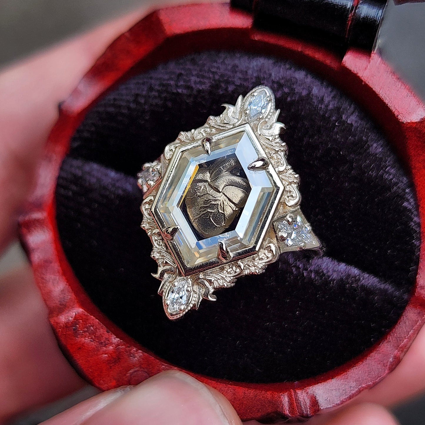 Anatomical Heart Shadowbox Ring by swankmetalsmithing 14k white gold image 3