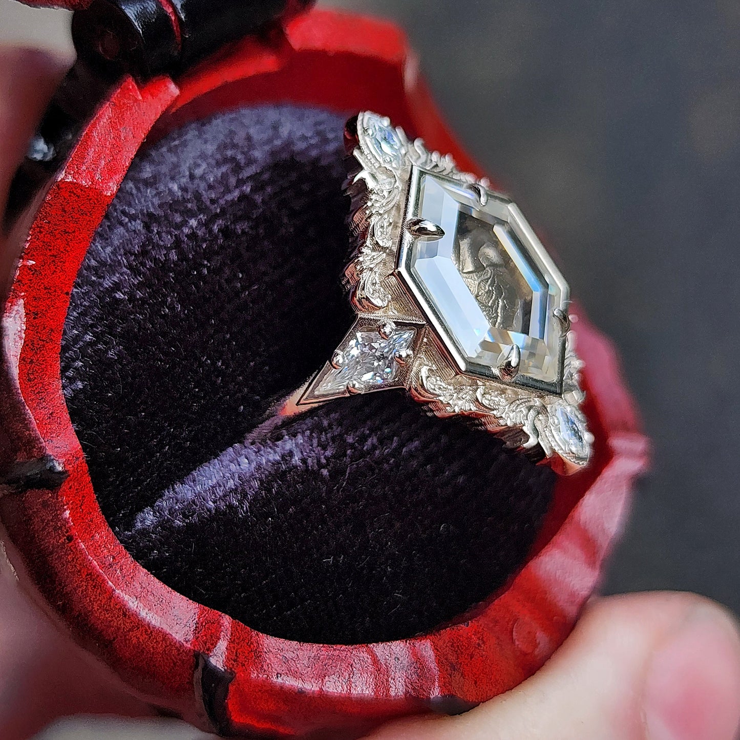 Anatomical Heart Shadowbox Ring by swankmetalsmithing 14k white gold image 5