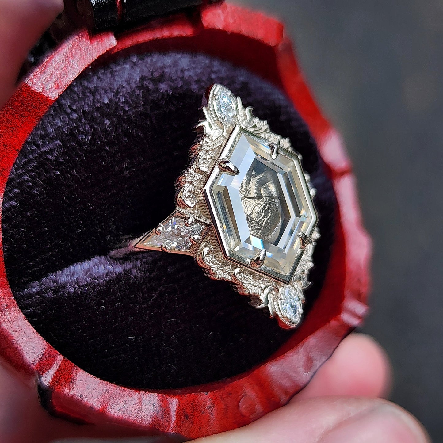 Anatomical Heart Shadowbox Ring by swankmetalsmithing 14k white gold image 6