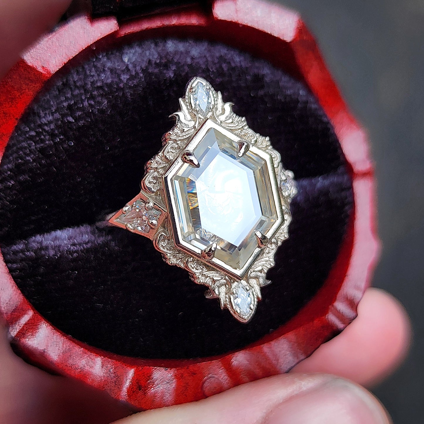 Anatomical Heart Shadowbox Ring by swankmetalsmithing 14k white gold image 7