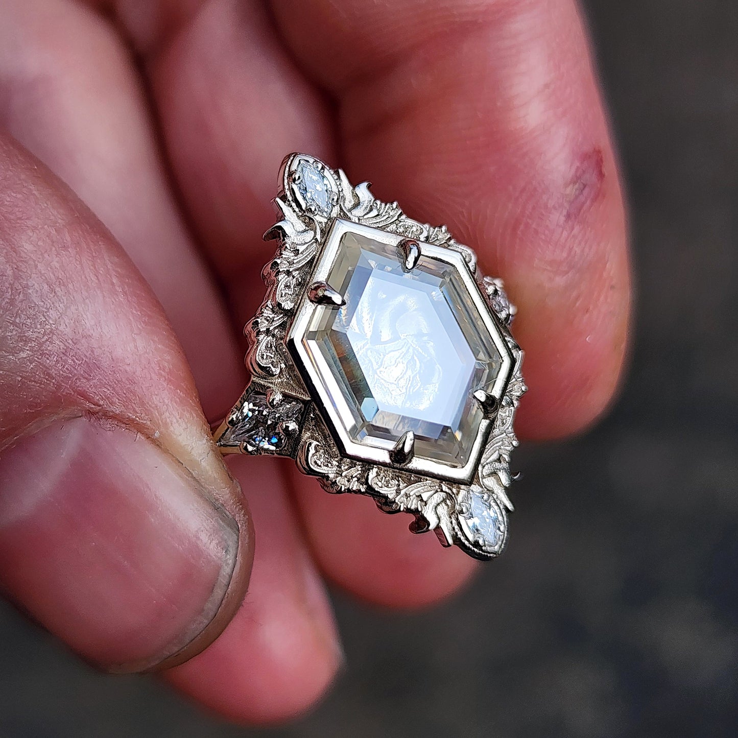 Anatomical Heart Shadowbox Ring by swankmetalsmithing 14k white gold image 9