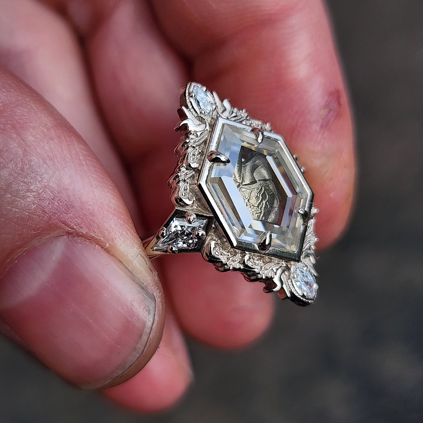 Anatomical Heart Shadowbox Ring by swankmetalsmithing 14k white gold image 10