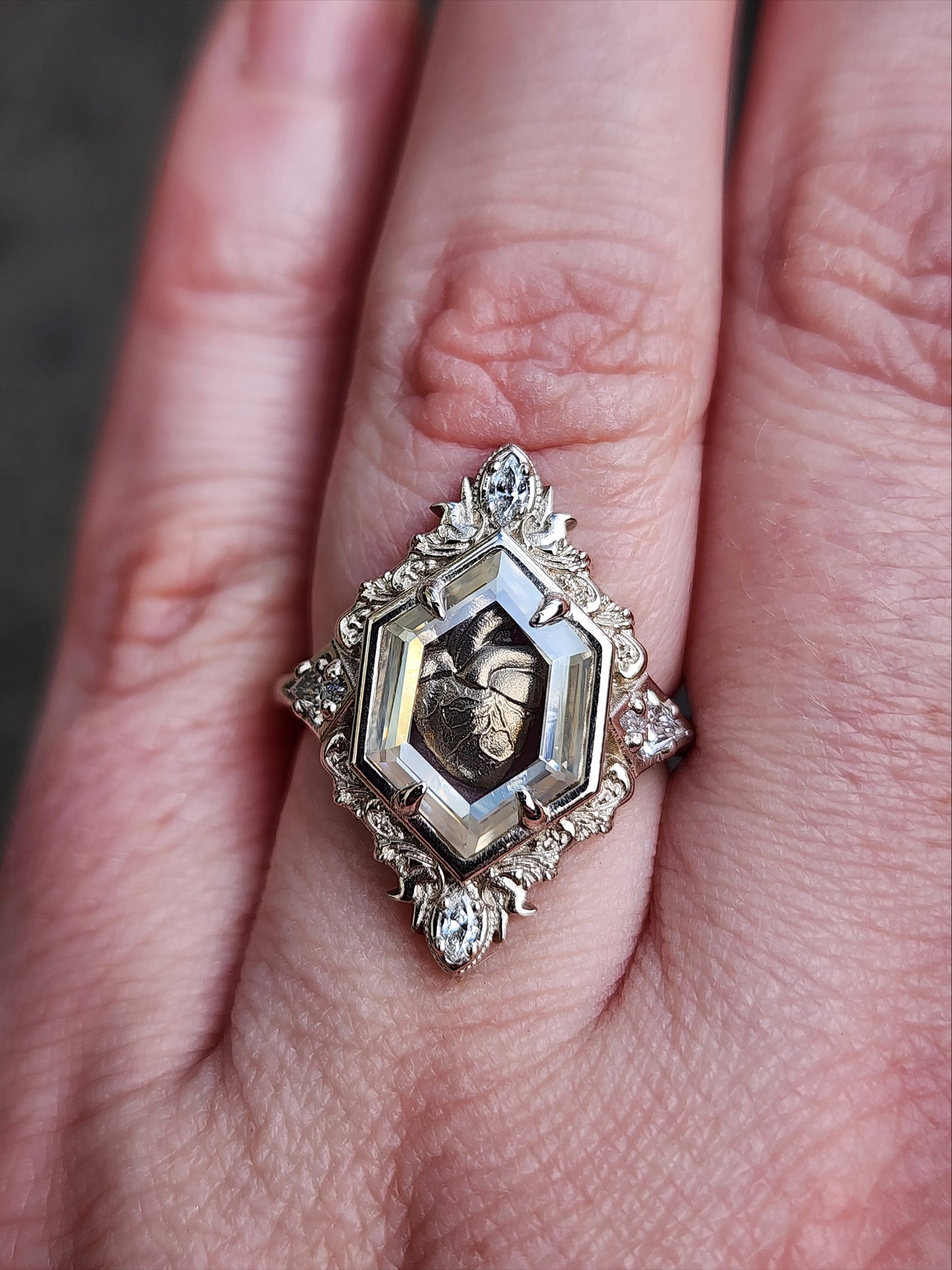 Anatomical Heart Shadowbox Ring by swankmetalsmithing 14k white gold image 13