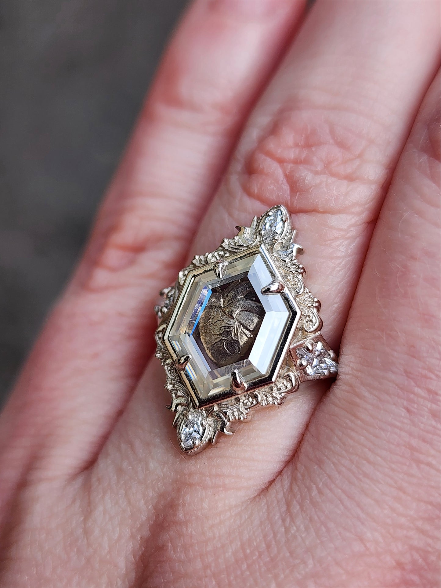 Anatomical Heart Shadowbox Ring by swankmetalsmithing 14k white gold image 15