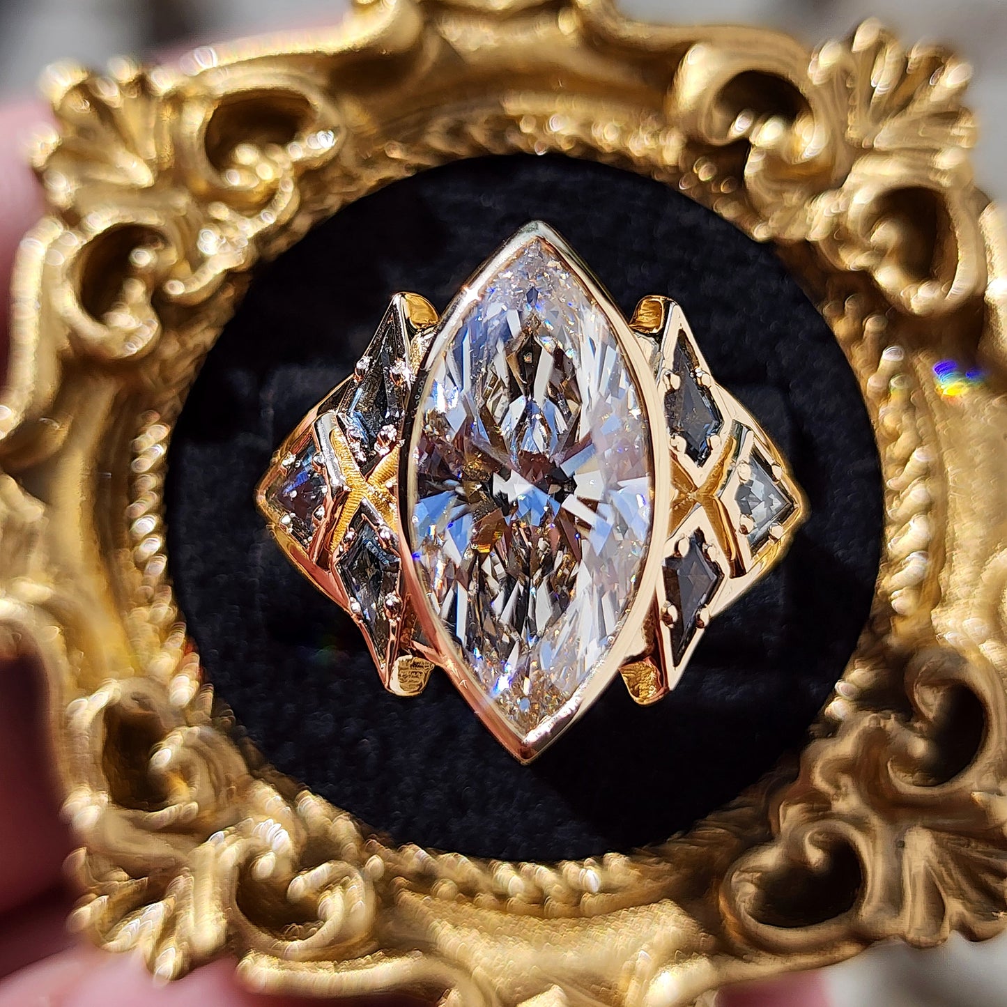 Valkyrie 4.28ct Marquise Diamond Ring with Montana Sapphire Kites 14k yellow gold image 3