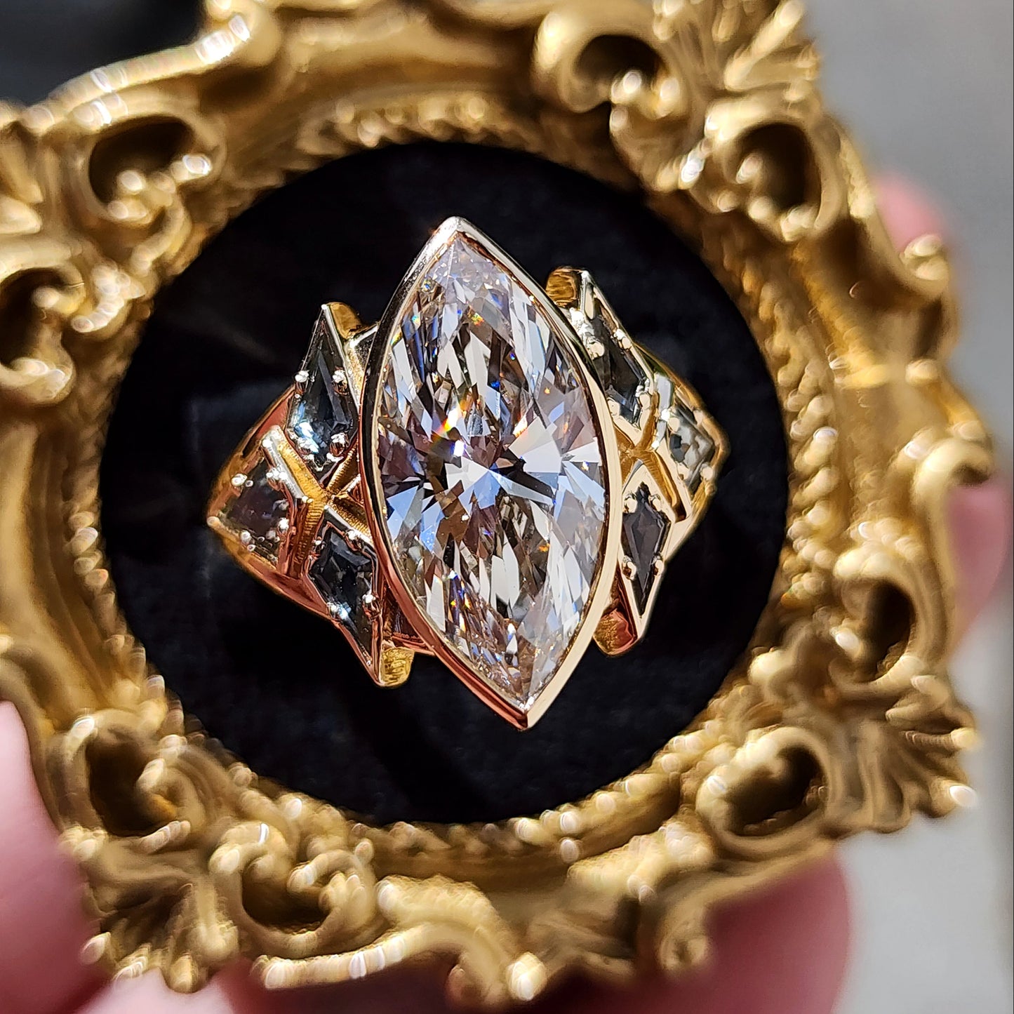 Valkyrie 4.28ct Marquise Diamond Ring with Montana Sapphire Kites 14k yellow gold image 6