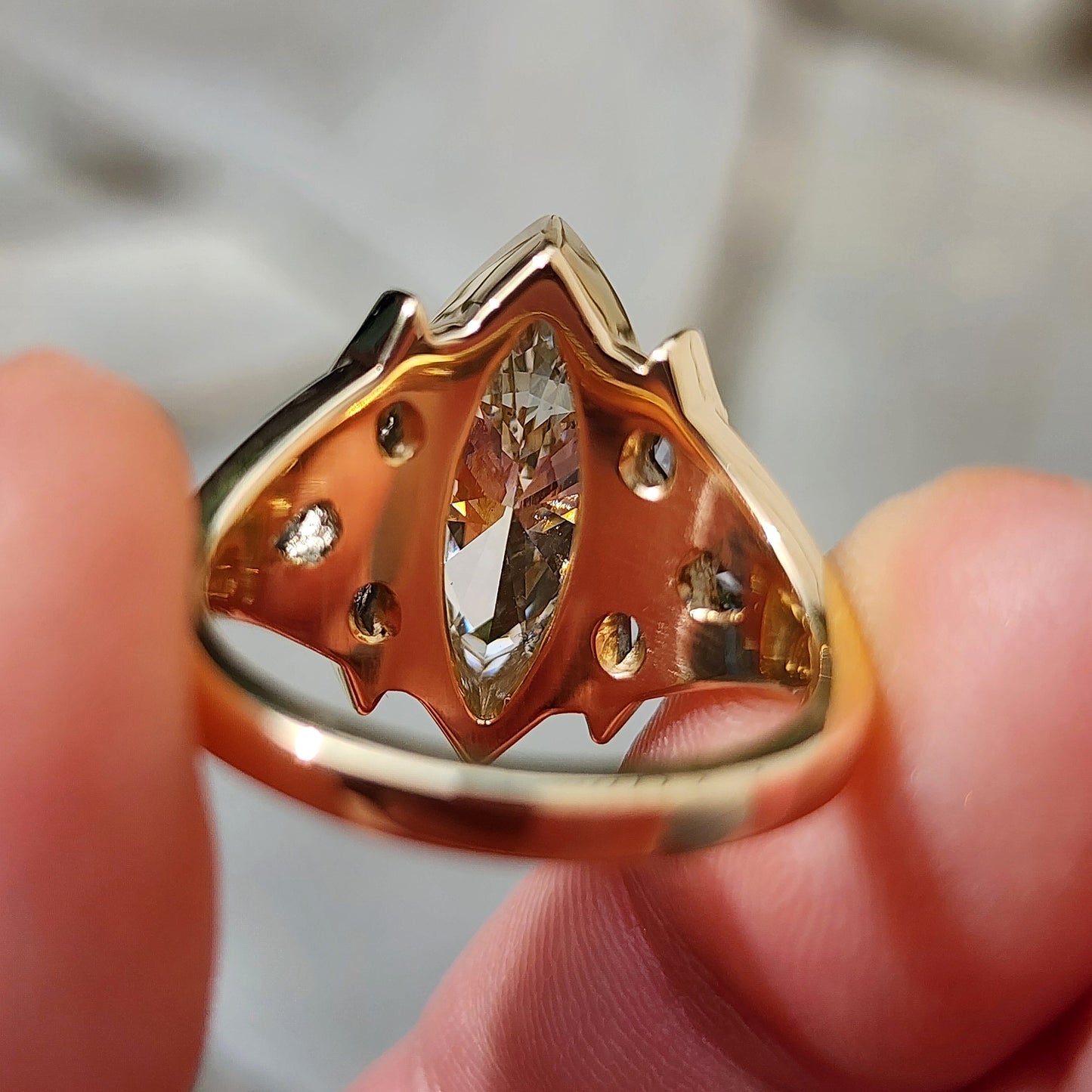 Valkyrie 4.28ct Marquise Diamond Ring with Montana Sapphire Kites 14k yellow gold image 8