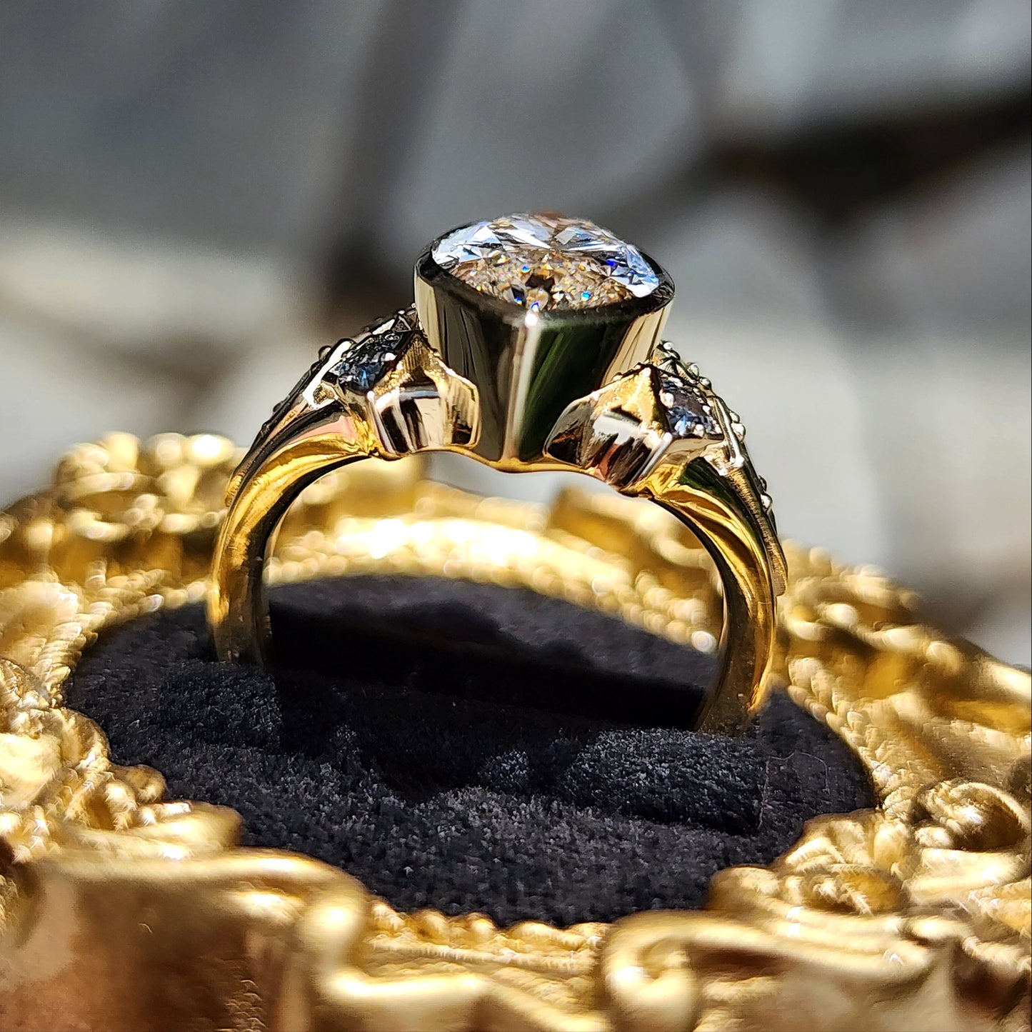 Valkyrie 4.28ct Marquise Diamond Ring with Montana Sapphire Kites 14k yellow gold image 9