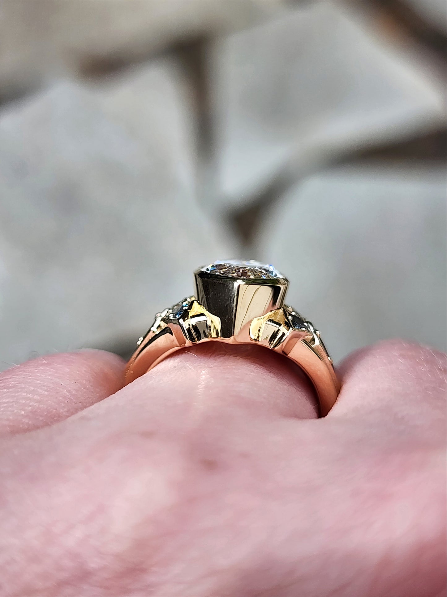 Valkyrie 4.28ct Marquise Diamond Ring with Montana Sapphire Kites 14k yellow gold image 13