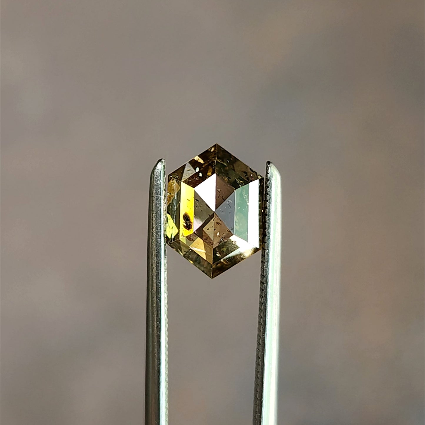 1.48ct Natural Diamond Rose Cut Champagne Salt and Pepper Hexagon