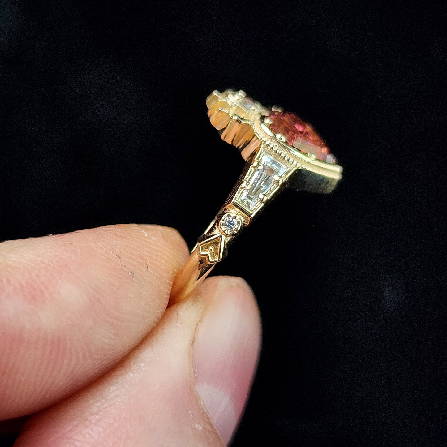 Cosmic Love Flaming Heart Ring with Pink Purple Tourmaline 14k Yellow Gold image 6