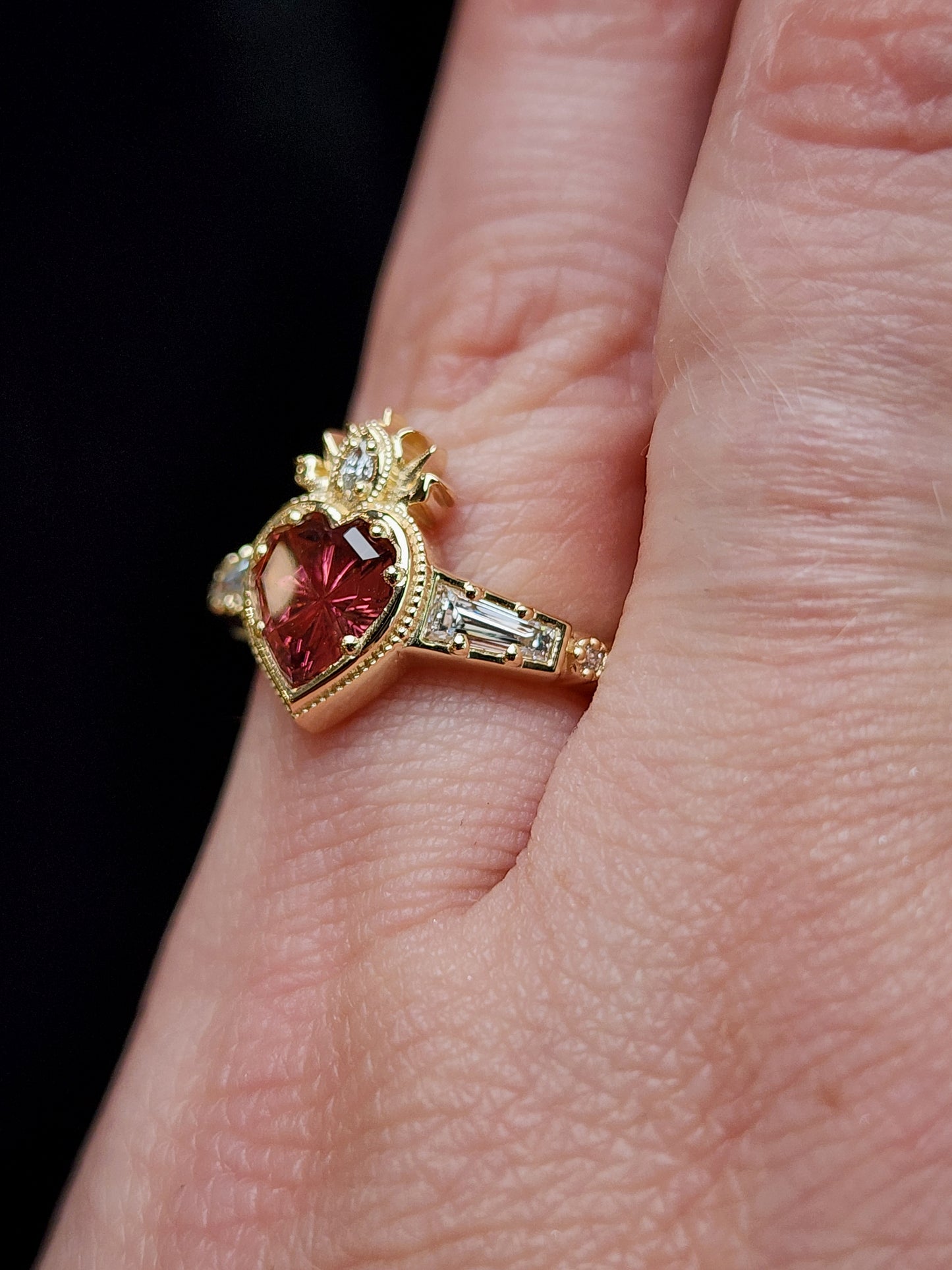 Cosmic Love Flaming Heart Ring with Pink Purple Tourmaline 14k Yellow Gold image 9