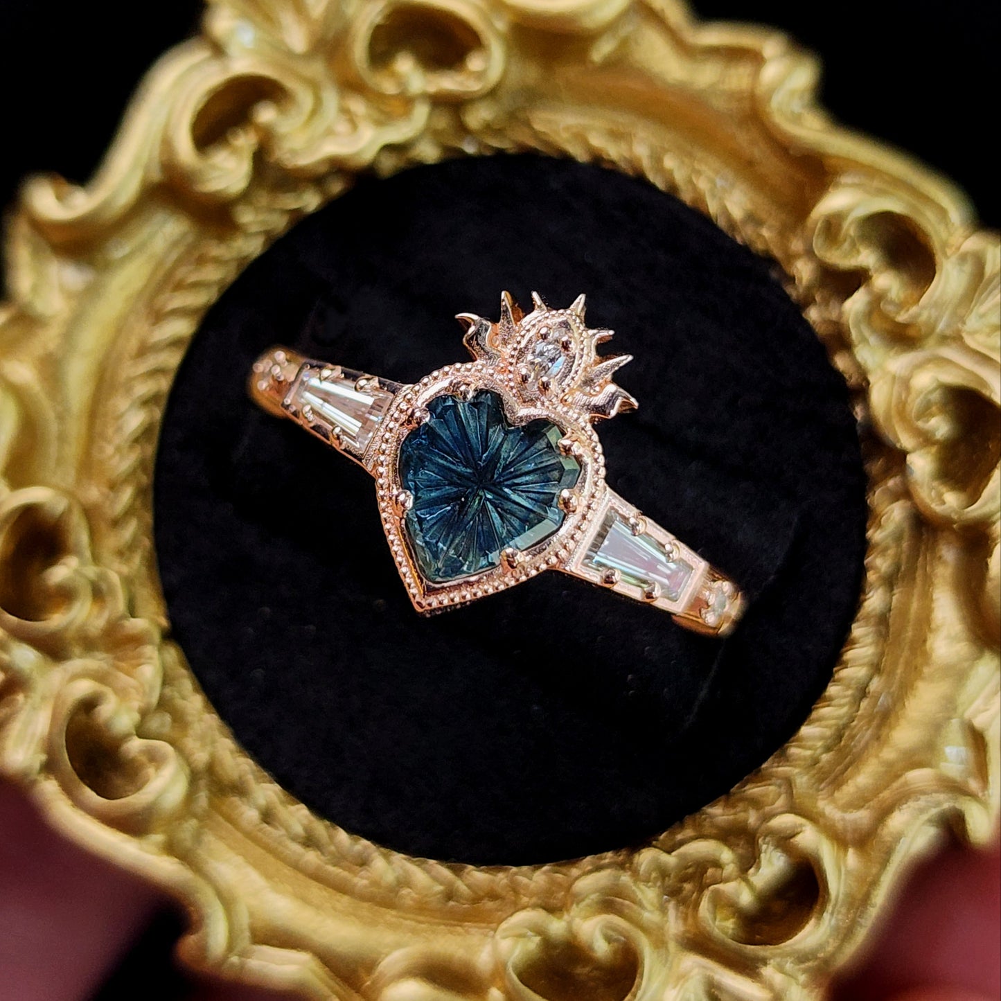 Cosmic Love Flaming Heart Ring with Blue Montana Sapphire in Rose Gold image 4