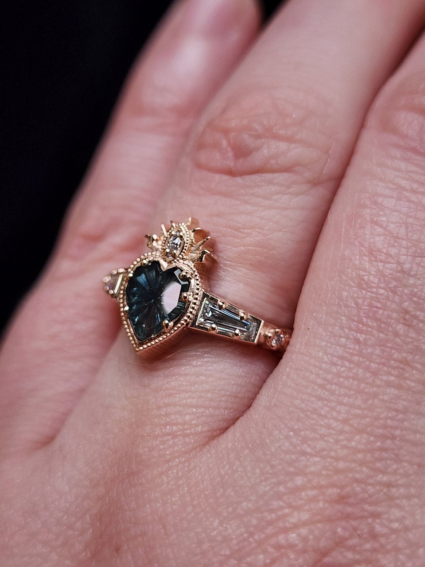 Cosmic Love Flaming Heart Ring with Blue Montana Sapphire in Rose Gold image 12