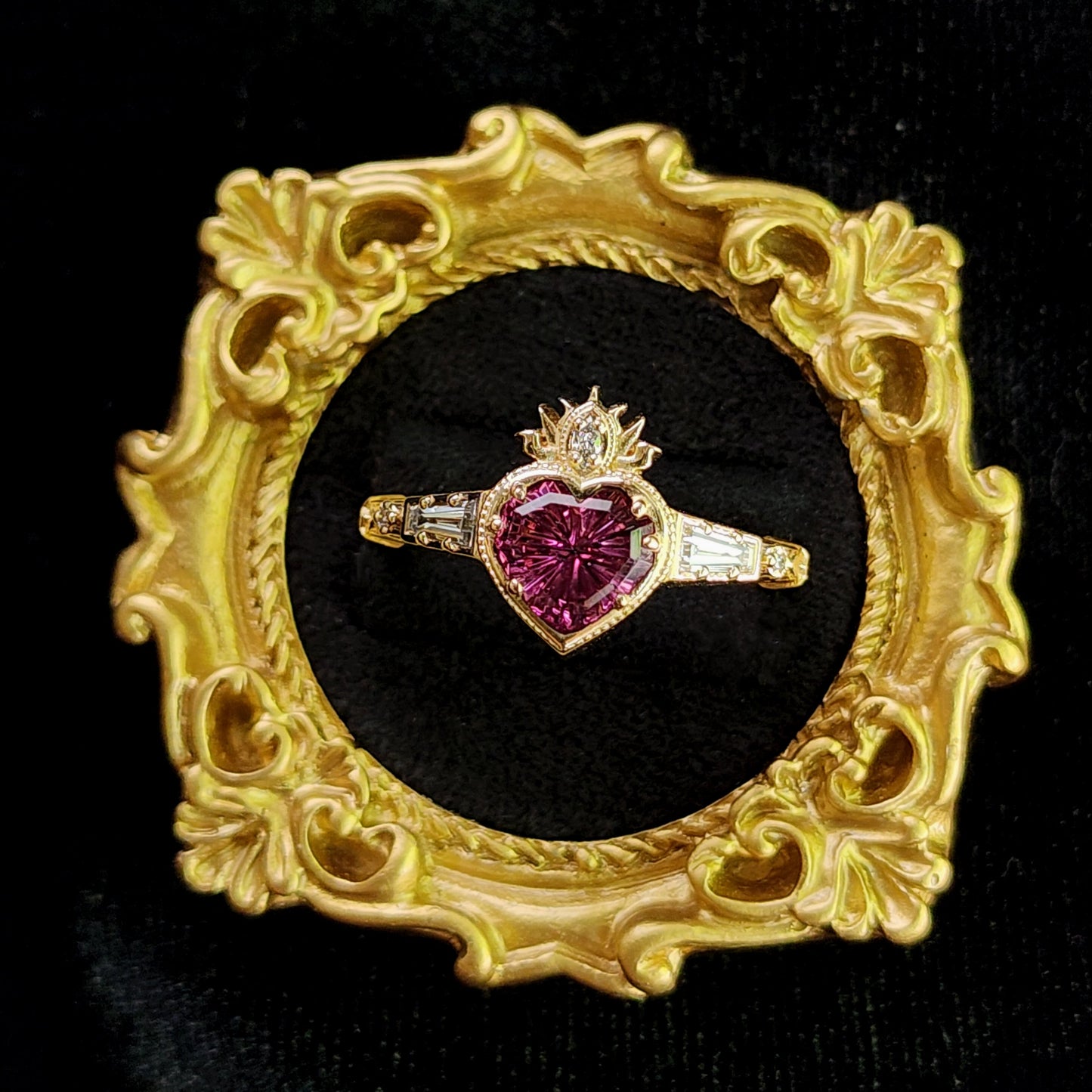 Cosmic Love Flaming Heart Ring with Pink Tourmaline 14k Yellow Gold image 2