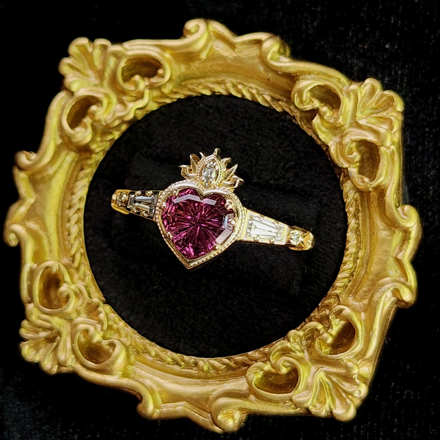 Cosmic Love Flaming Heart Ring with Pink Tourmaline 14k Yellow Gold image 6