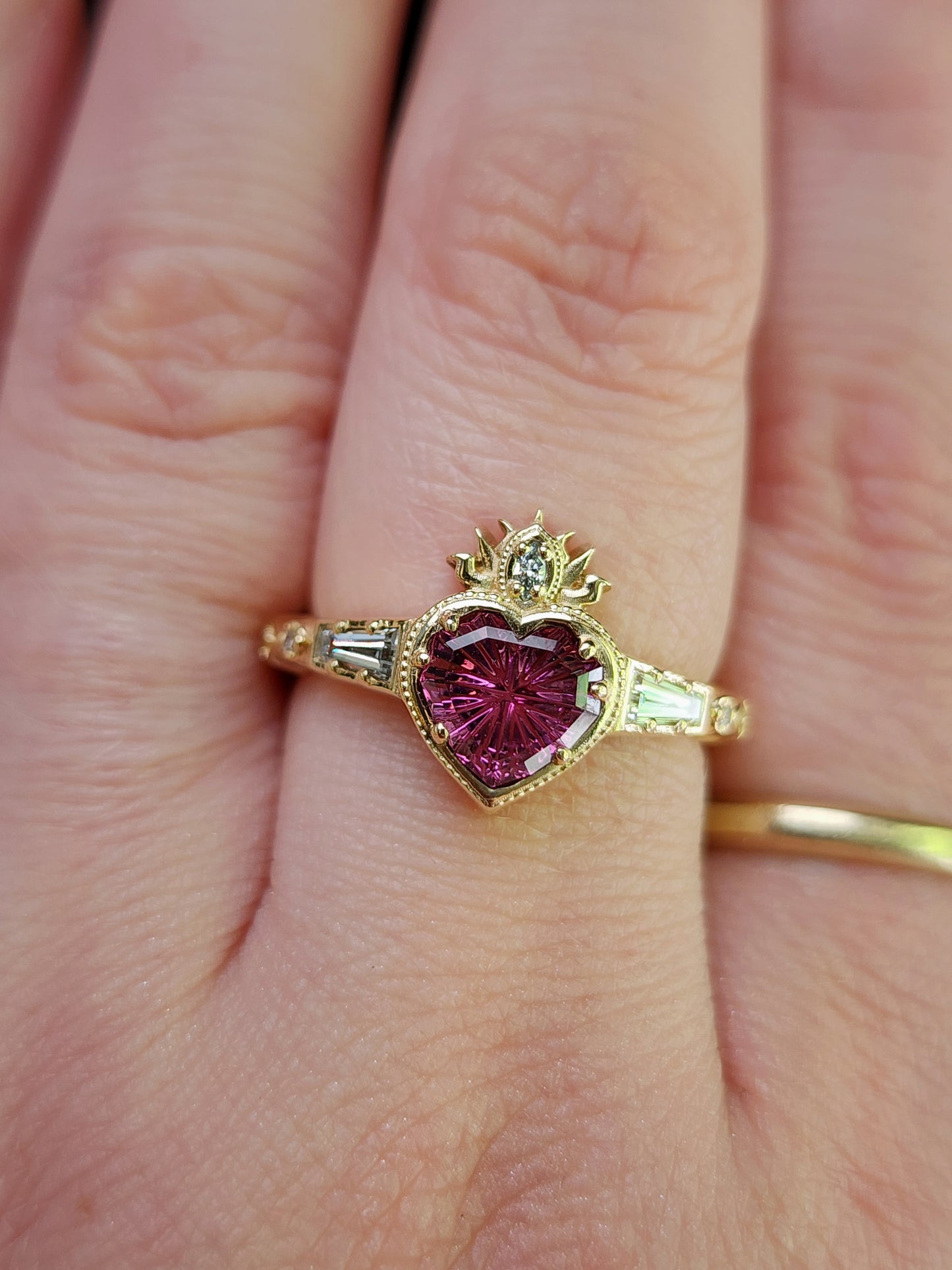Cosmic Love Flaming Heart Ring with Pink Tourmaline 14k Yellow Gold image 7
