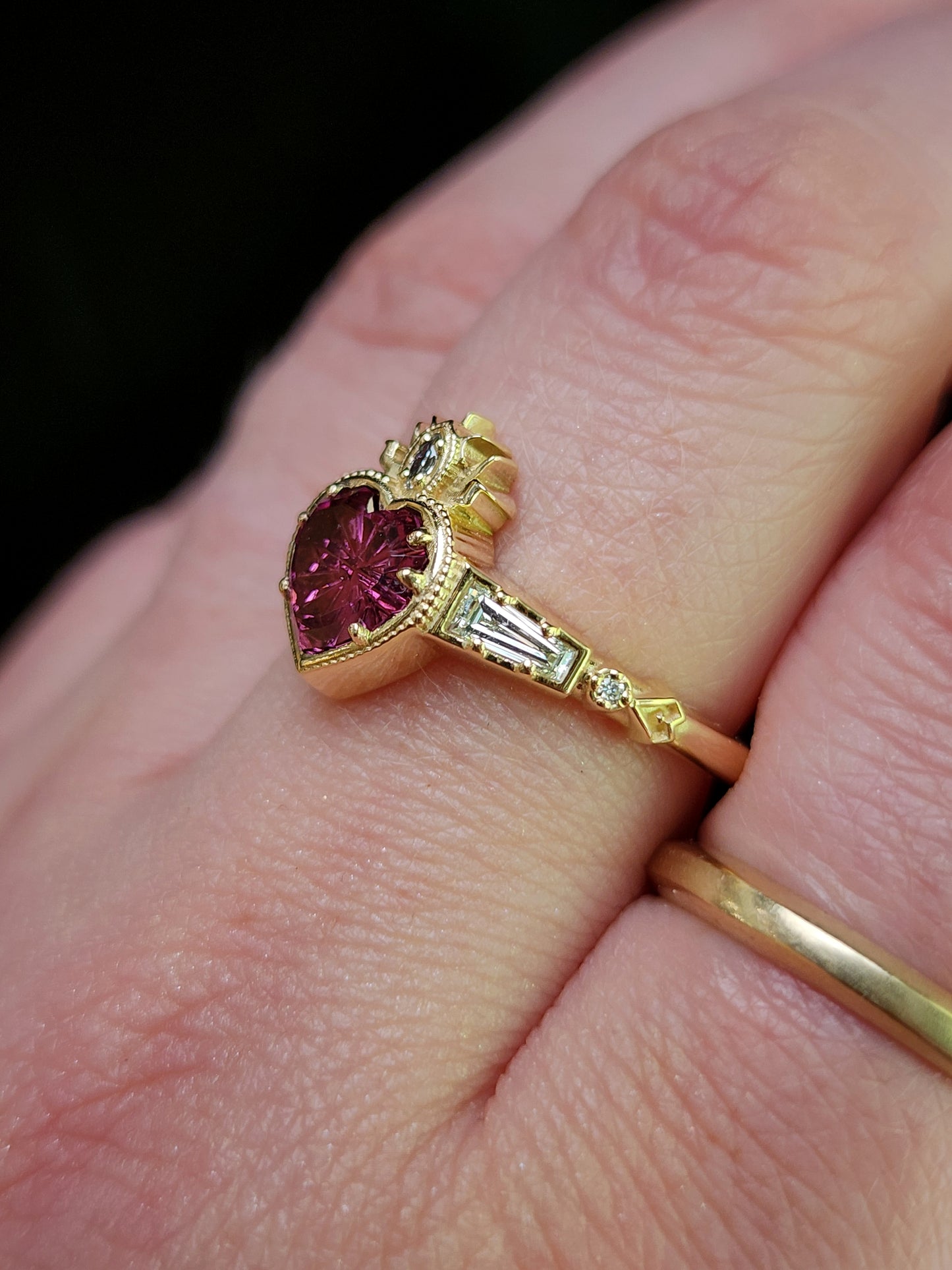 Cosmic Love Flaming Heart Ring with Pink Tourmaline 14k Yellow Gold image 8