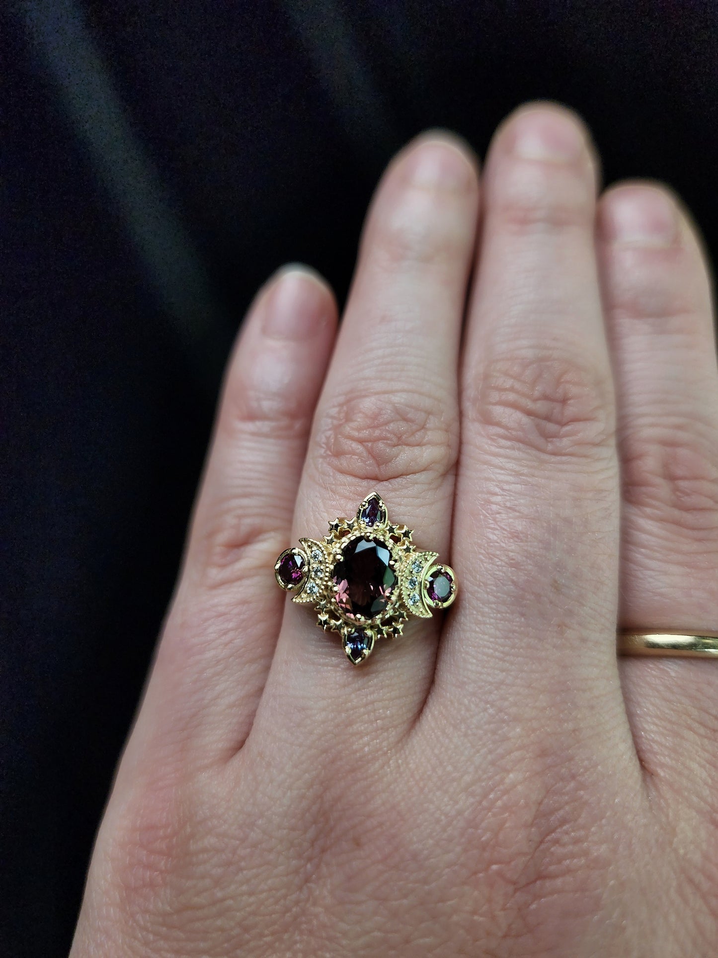 Ready to Ship Size 5.5-7.5 - Sparkling Cosmos with Natural Cranberry Oval Sapphire and Alexandrite