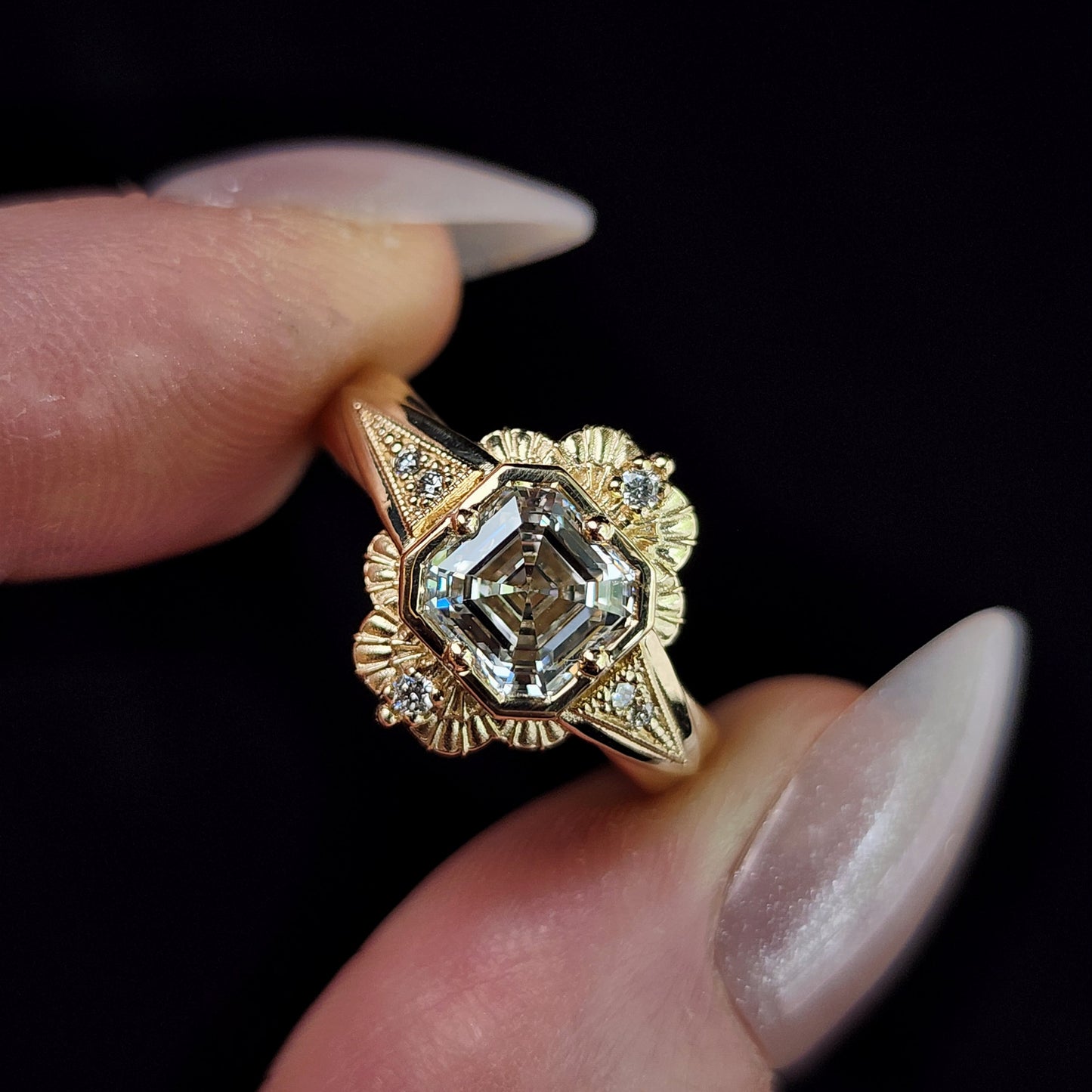 Lady Mary Art Deco Tudor Wide Band Ring with Asscher Diamond in Yellow Gold image 1