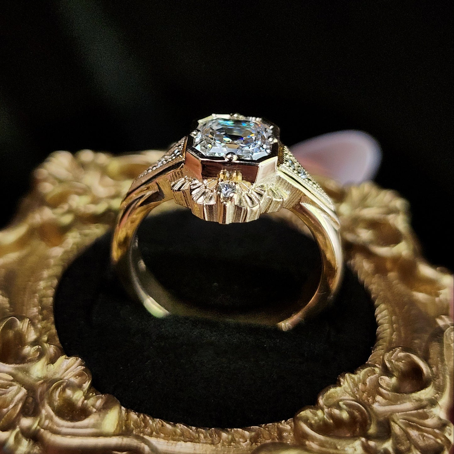 Lady Mary Art Deco Tudor Wide Band Ring with Asscher Diamond in Yellow Gold image 5