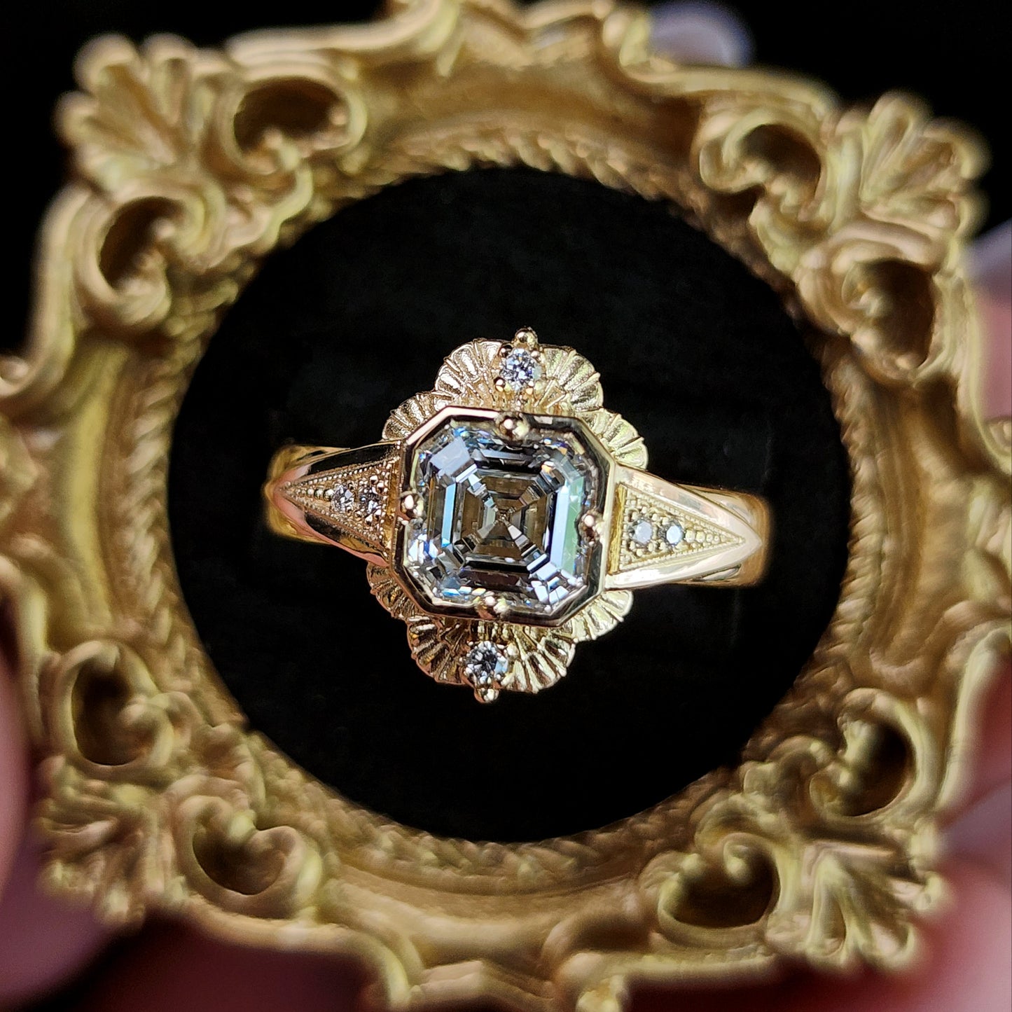 Lady Mary Art Deco Tudor Wide Band Ring with Asscher Diamond in Yellow Gold image 6