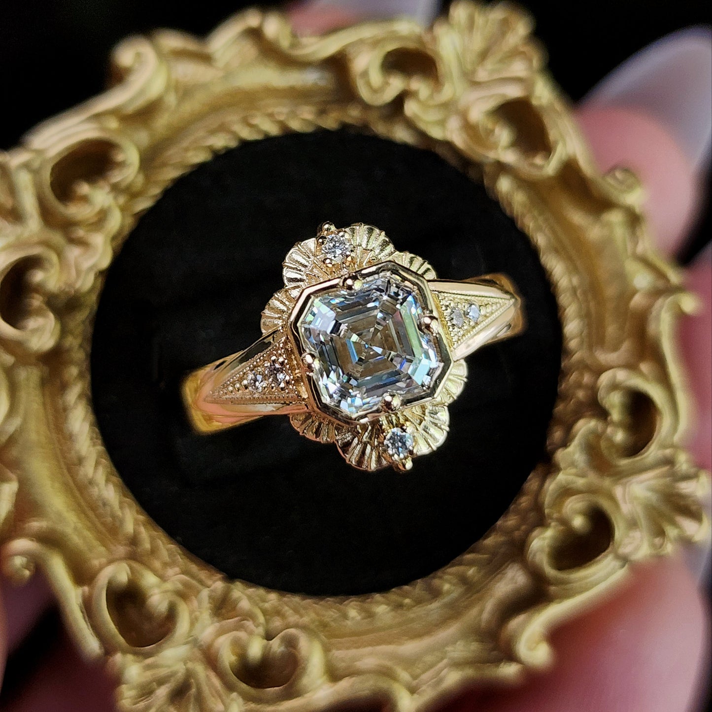 Lady Mary Art Deco Tudor Wide Band Ring with Asscher Diamond in Yellow Gold image 7