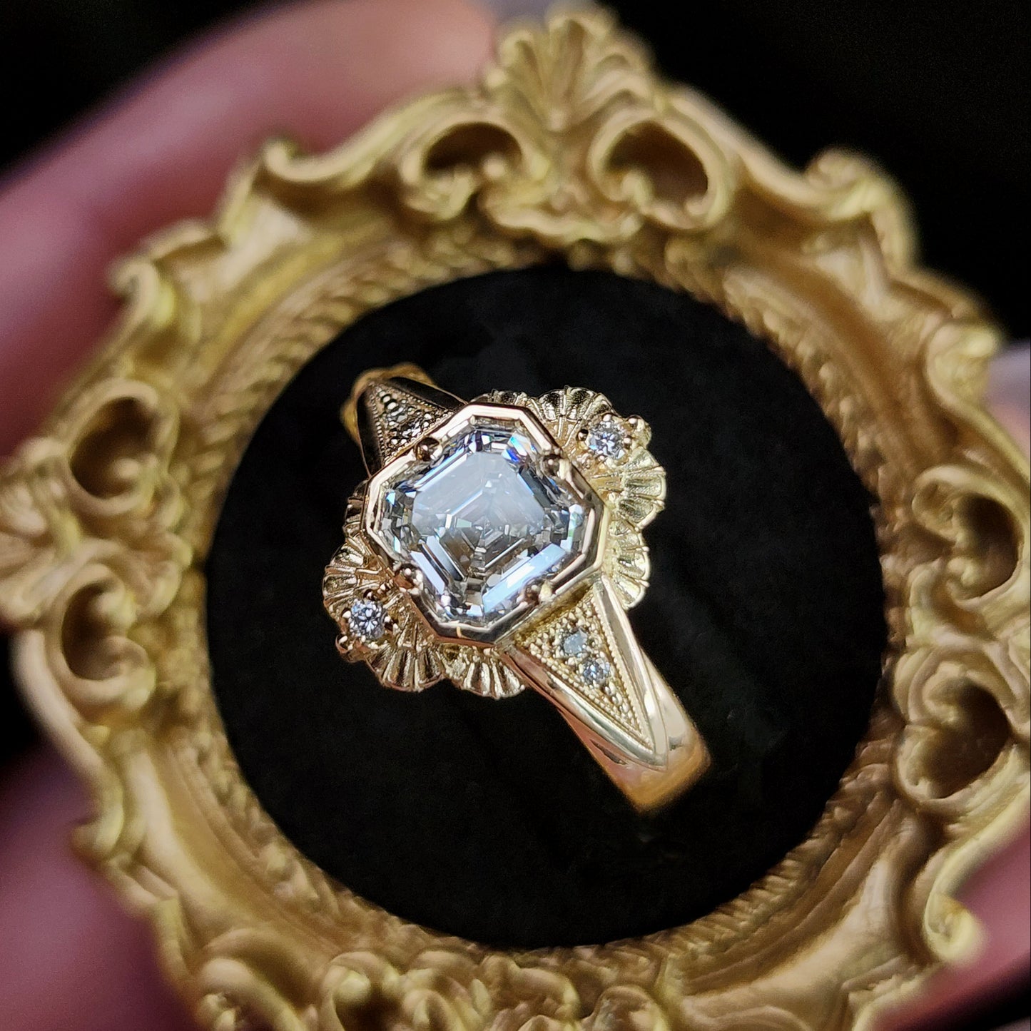 Lady Mary Art Deco Tudor Wide Band Ring with Asscher Diamond in Yellow Gold image 8