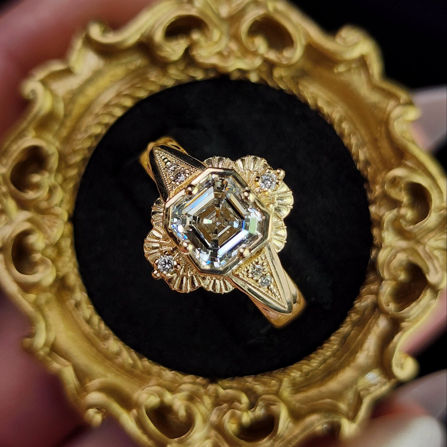 Lady Mary Art Deco Tudor Wide Band Ring with Asscher Diamond in Yellow Gold image 9