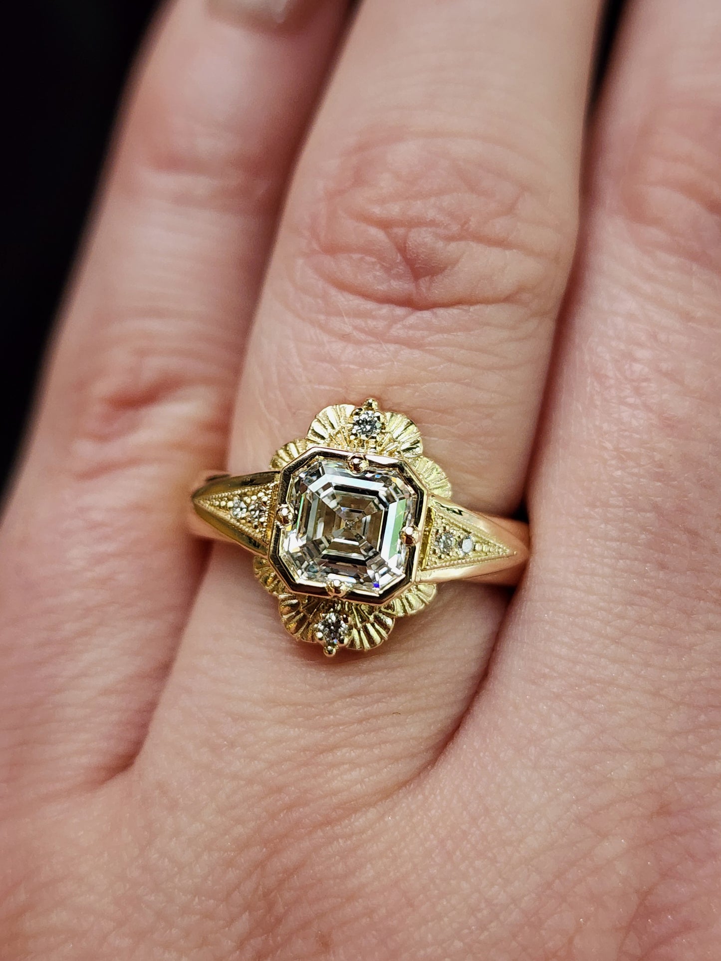 Lady Mary Art Deco Tudor Wide Band Ring with Asscher Diamond in Yellow Gold image 10