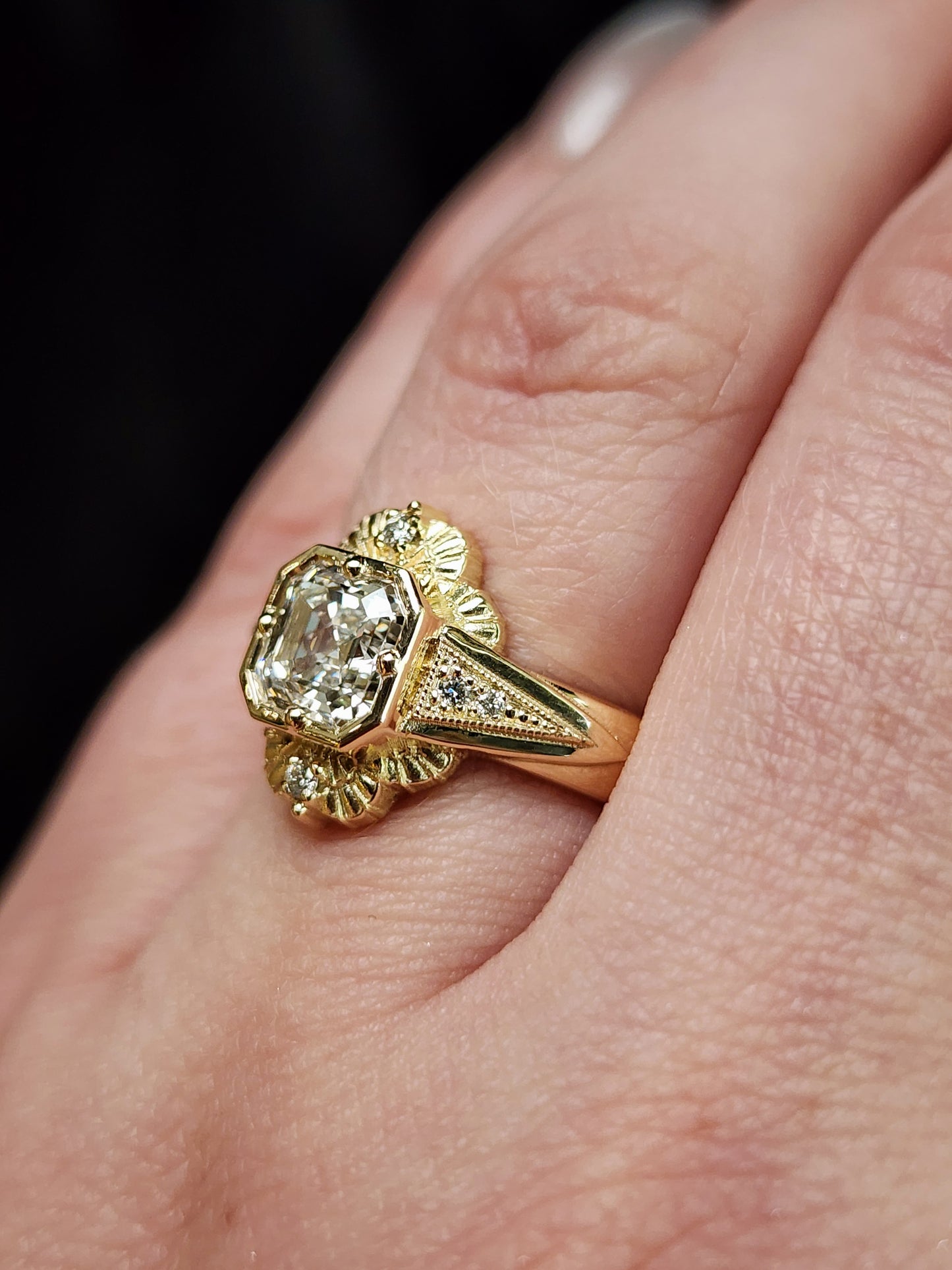 Lady Mary Art Deco Tudor Wide Band Ring with Asscher Diamond in Yellow Gold image 11