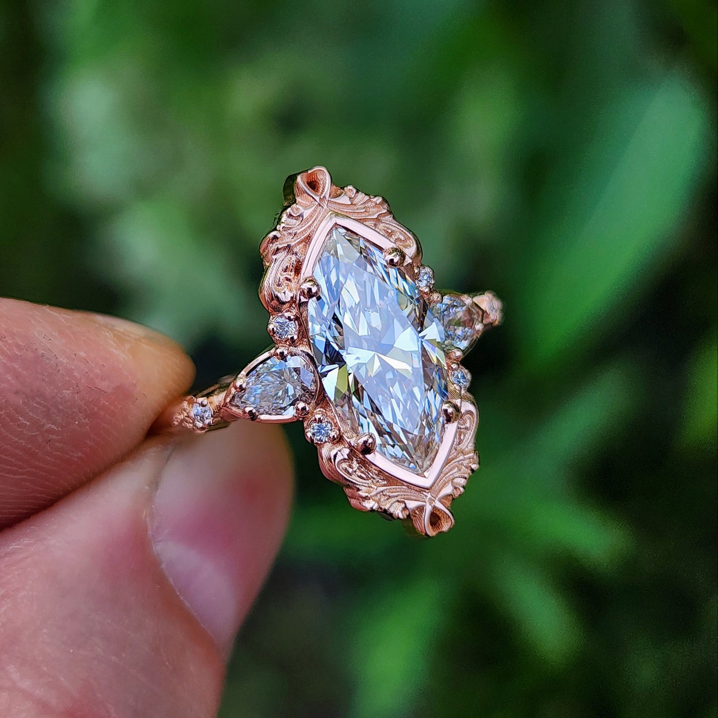 2.34ct Lab Diamond Marquise Odette Engagement Ring 14k Rose Gold image 8