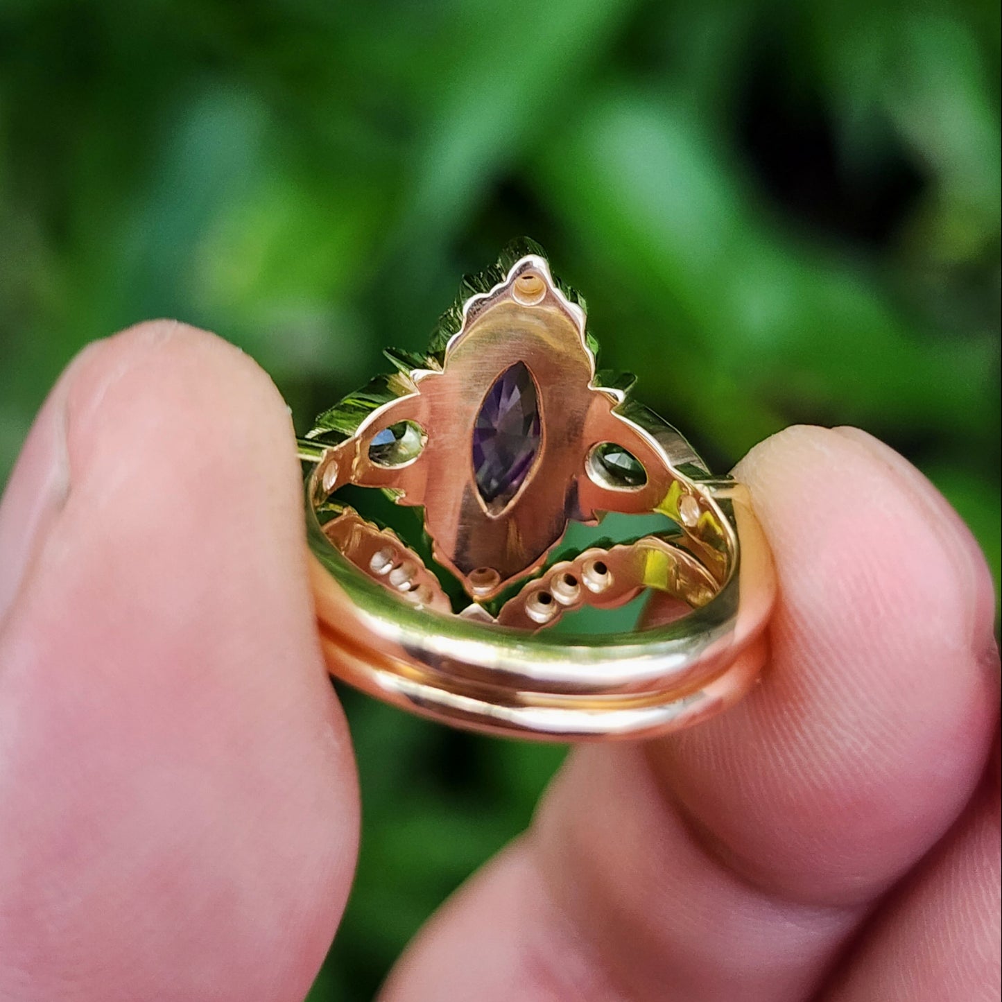 .83ct Natural Purple Opalescent Sapphire Marquise Moonlight Odette Ring Set 14k Yellow Gold image 10