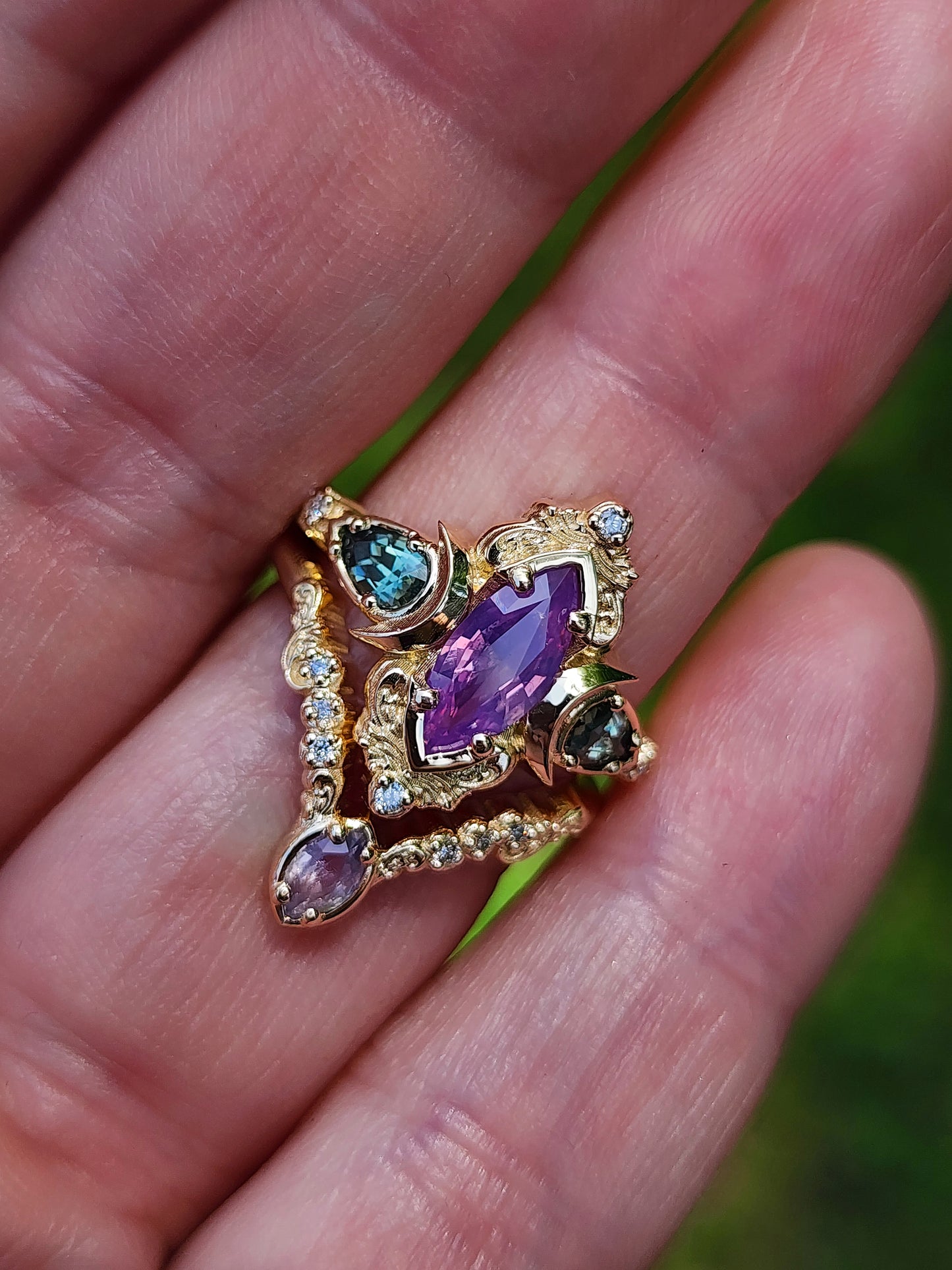 .83ct Natural Purple Opalescent Sapphire Marquise Moonlight Odette Ring Set 14k Yellow Gold image 12
