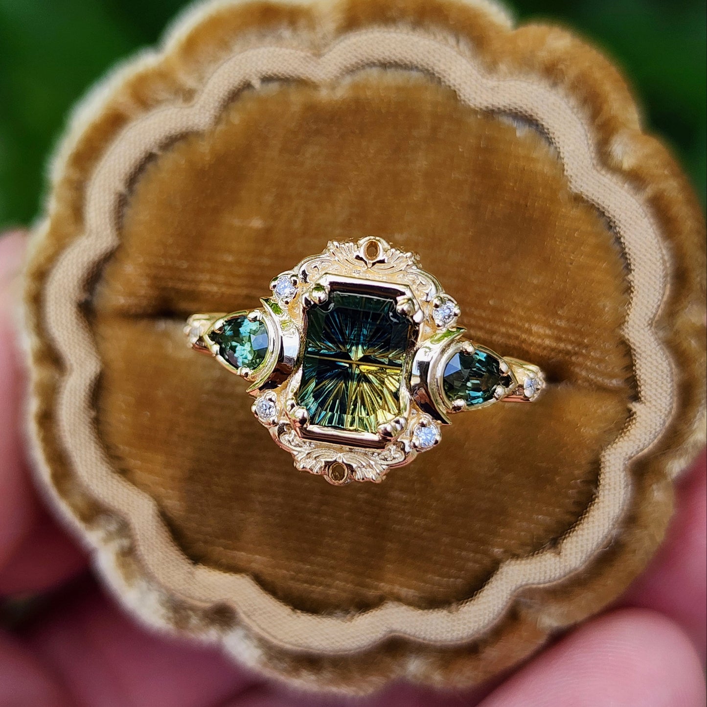 1.28ct Natural Australian Parti Sapphire Fantasy Radiant Cut Moonlight Odette 14k Yellow Gold image 1