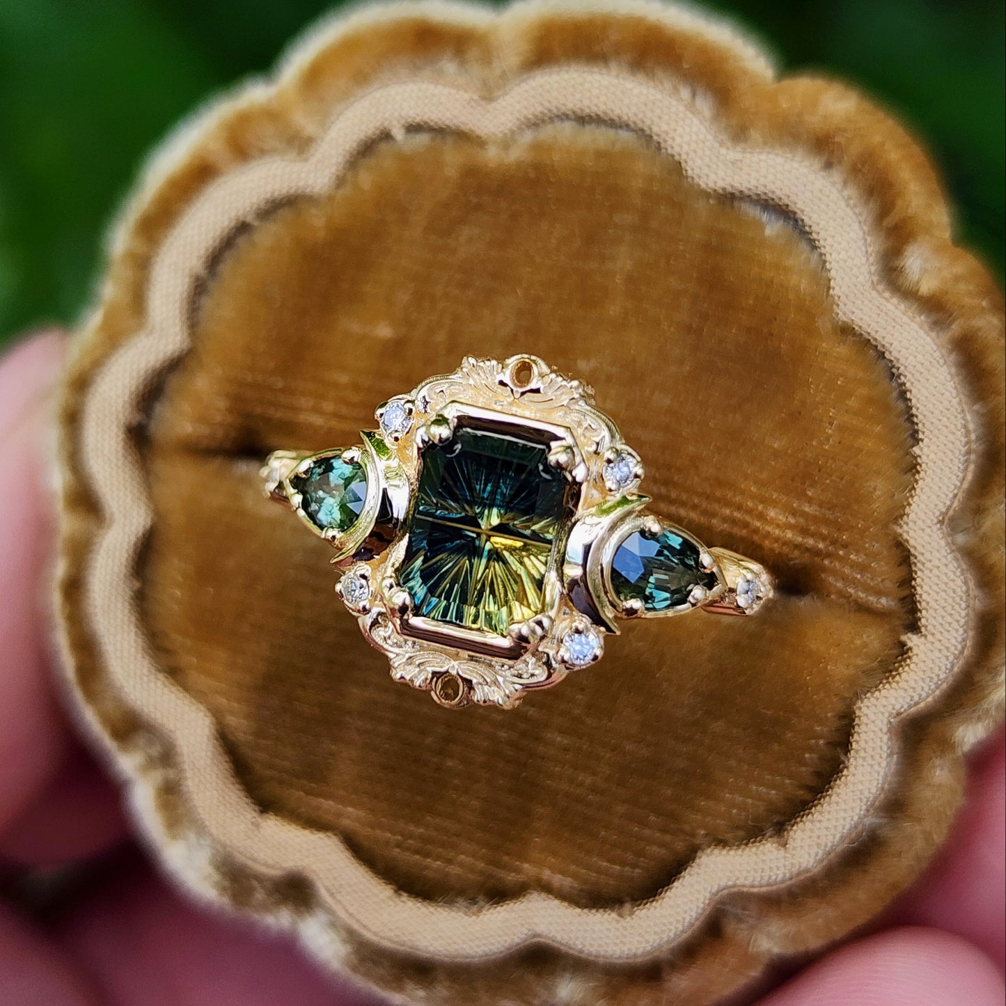 1.28ct Natural Australian Parti Sapphire Fantasy Radiant Cut Moonlight Odette 14k Yellow Gold image 2