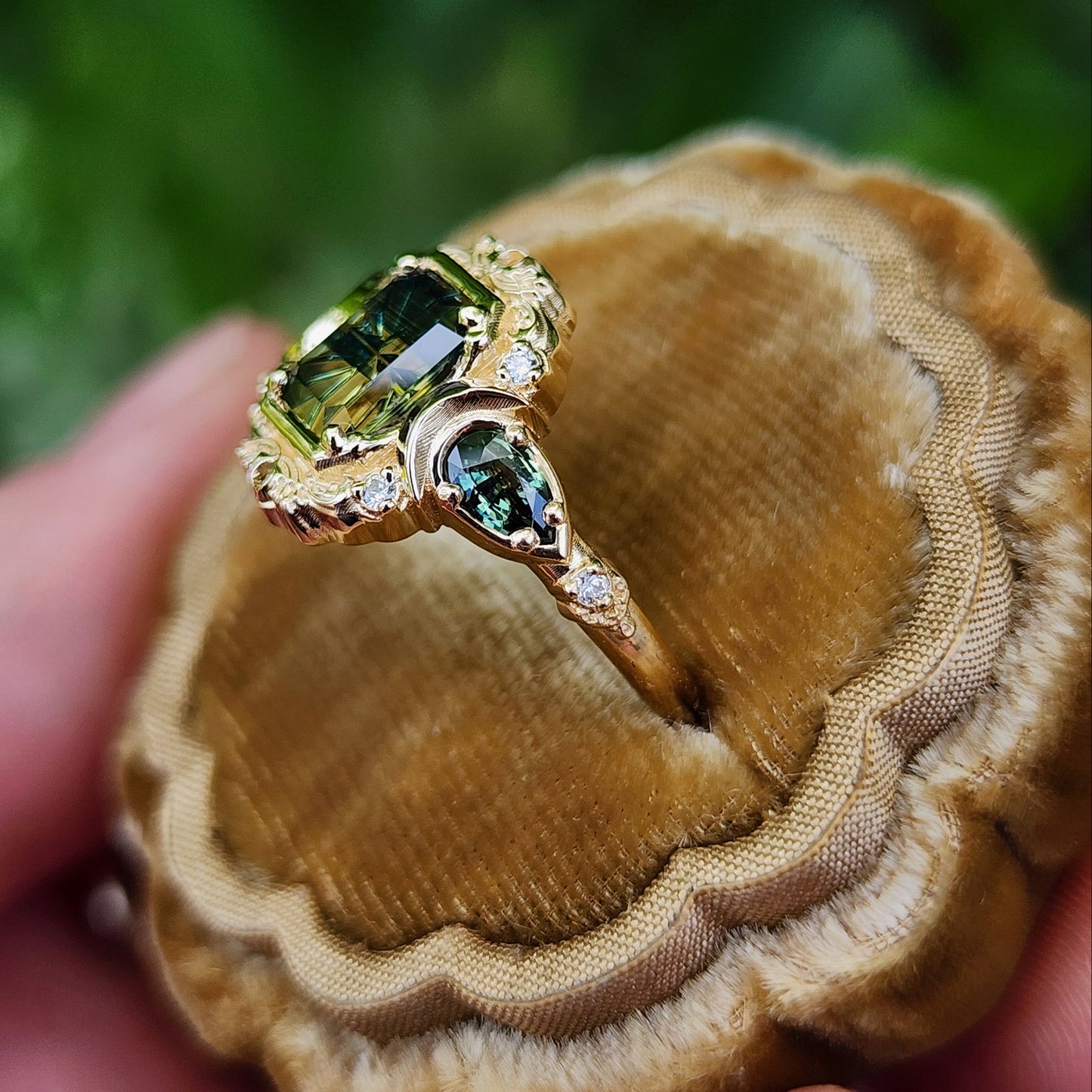 1.28ct Natural Australian Parti Sapphire Fantasy Radiant Cut Moonlight Odette 14k Yellow Gold image  3