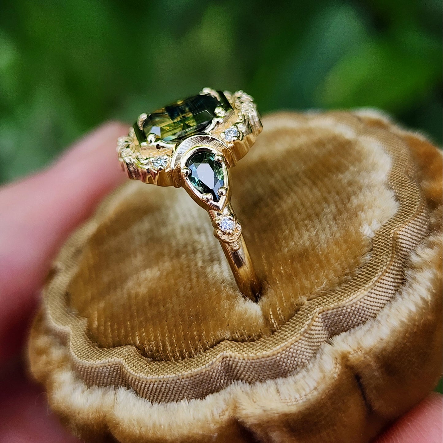 1.28ct Natural Australian Parti Sapphire Fantasy Radiant Cut Moonlight Odette 14k Yellow Gold image  4