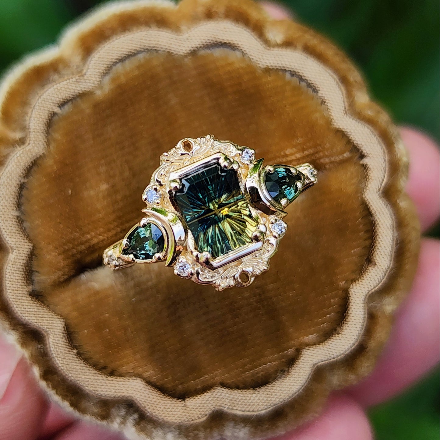 1.28ct Natural Australian Parti Sapphire Fantasy Radiant Cut Moonlight Odette 14k Yellow Gold image  5
