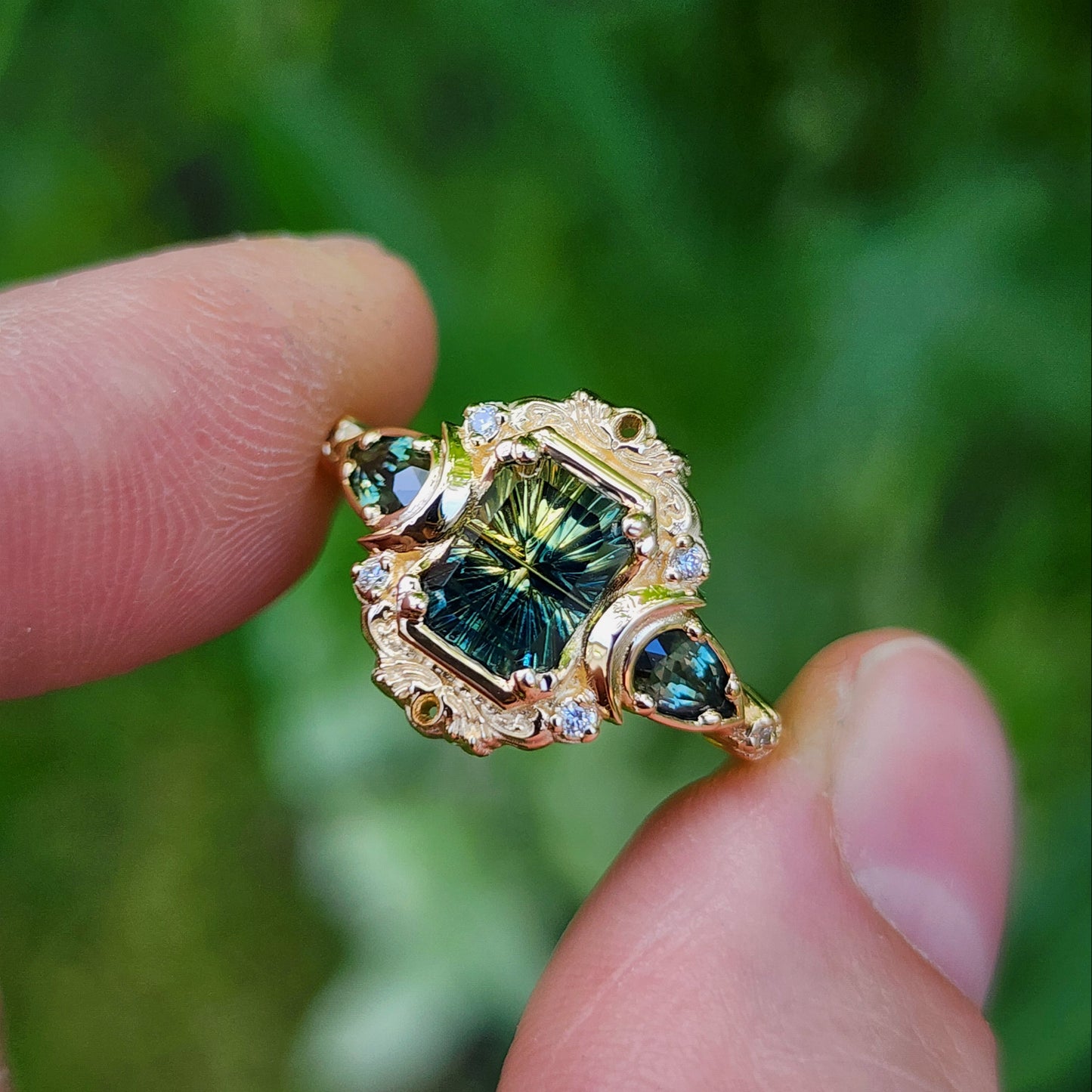 1.28ct Natural Australian Parti Sapphire Fantasy Radiant Cut Moonlight Odette 14k Yellow Gold image 6