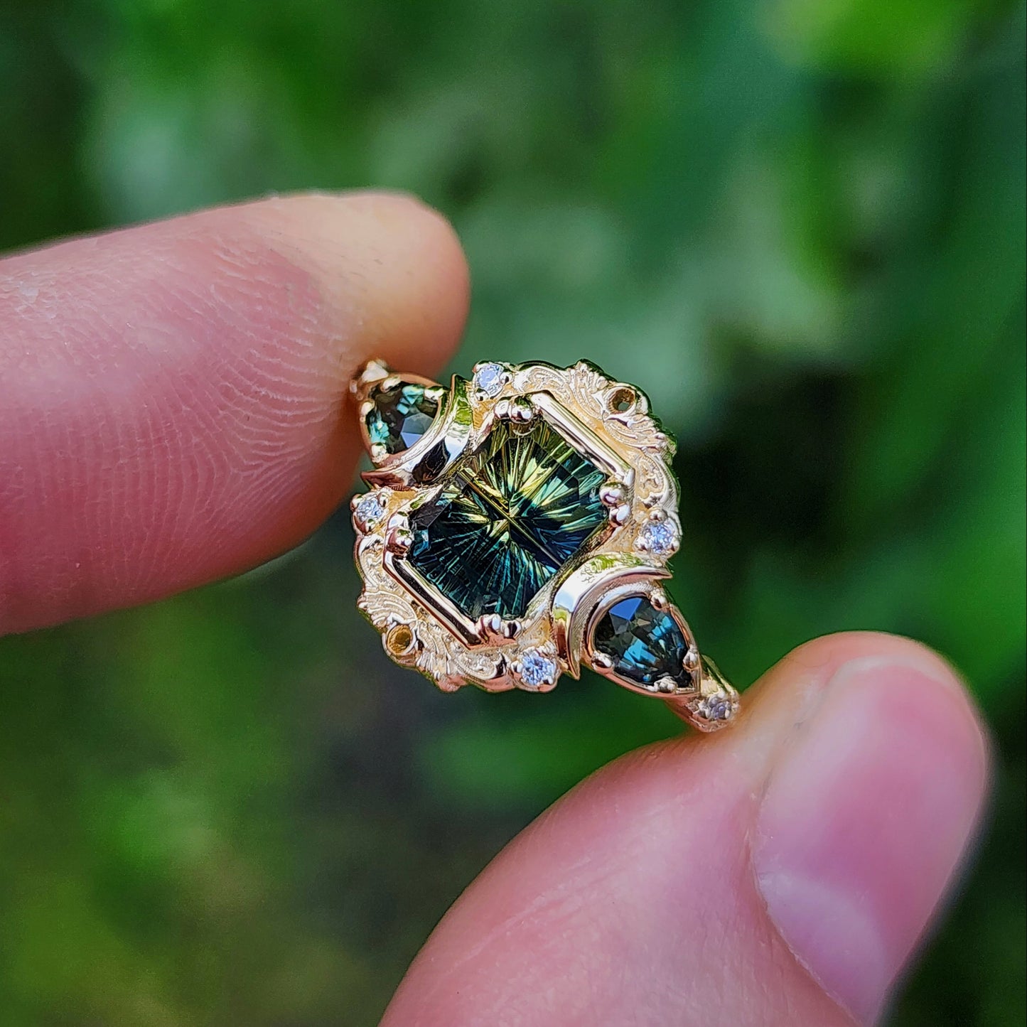 1.28ct Natural Australian Parti Sapphire Fantasy Radiant Cut Moonlight Odette 14k Yellow Gold image  8