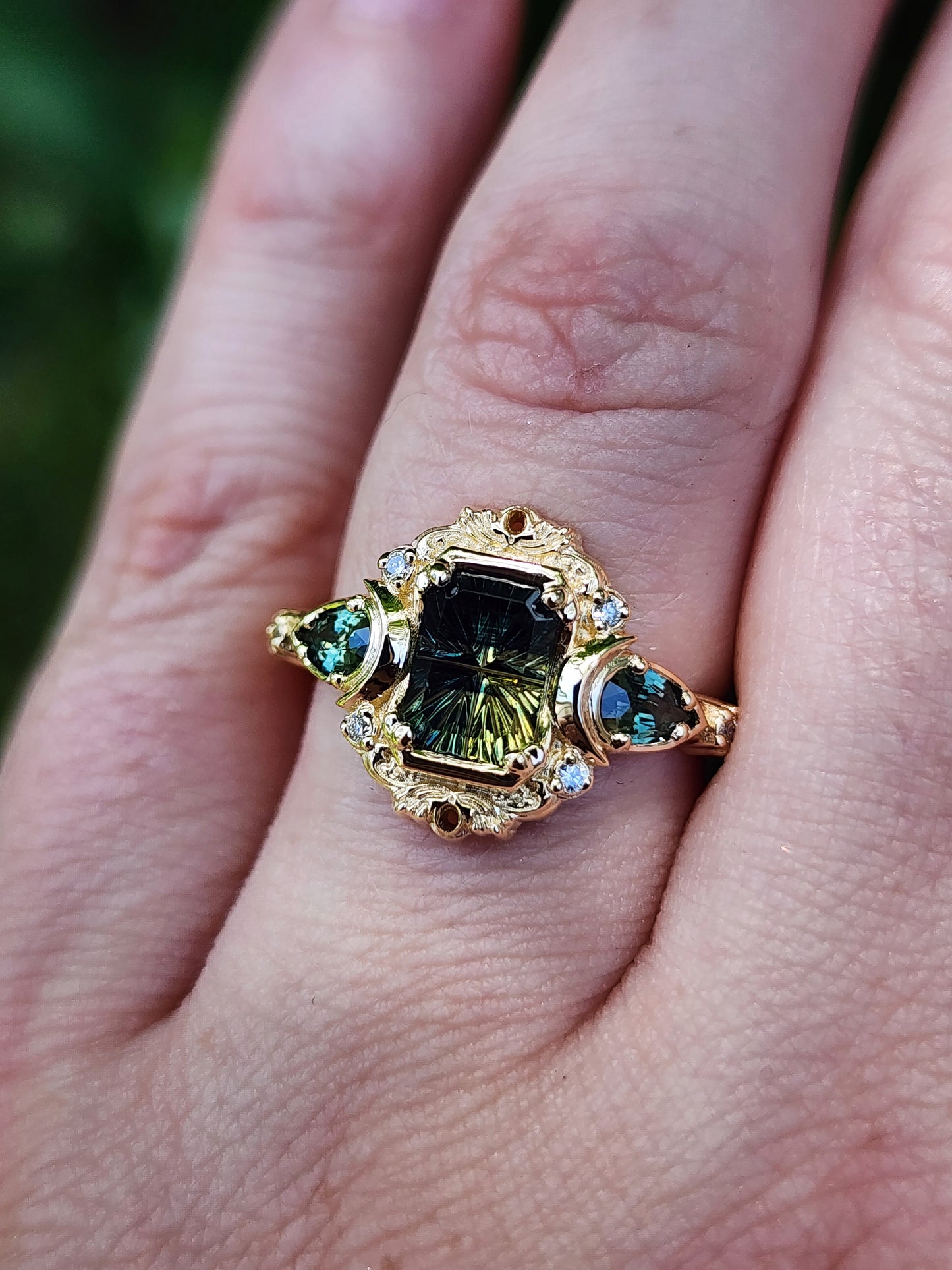 1.28ct Natural Australian Parti Sapphire Fantasy Radiant Cut Moonlight Odette 14k Yellow Gold image  9