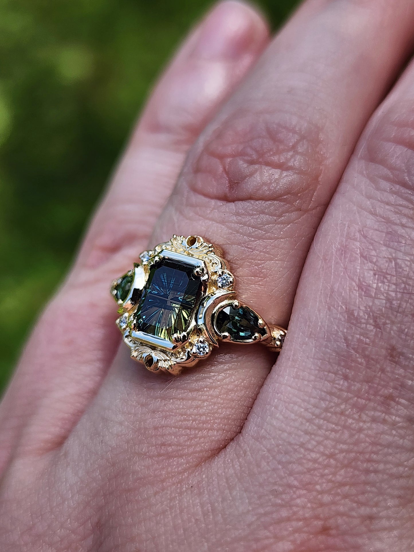 1.28ct Natural Australian Parti Sapphire Fantasy Radiant Cut Moonlight Odette 14k Yellow Gold image  10