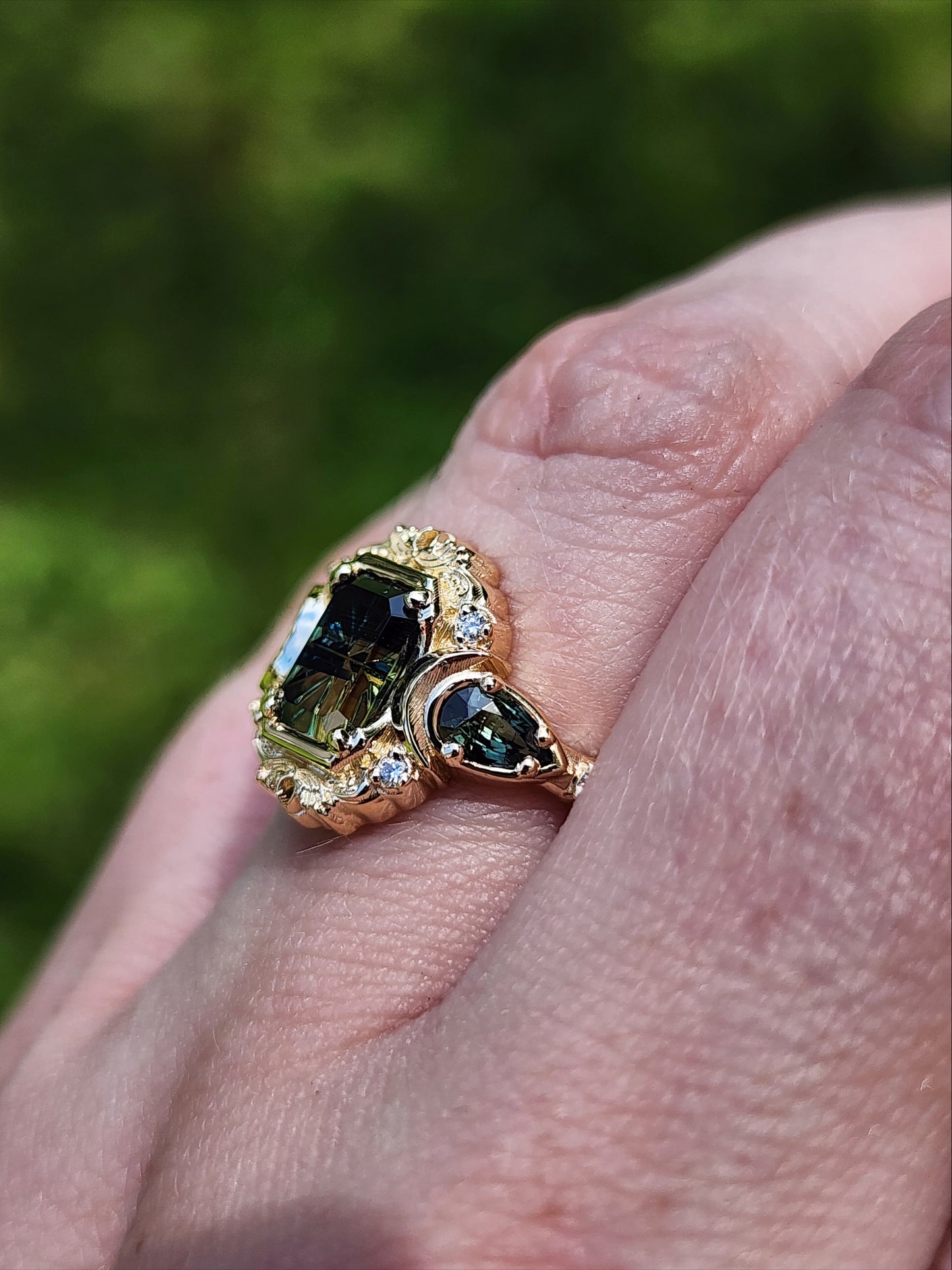 1.28ct Natural Australian Parti Sapphire Fantasy Radiant Cut Moonlight Odette 14k Yellow Gold image  11