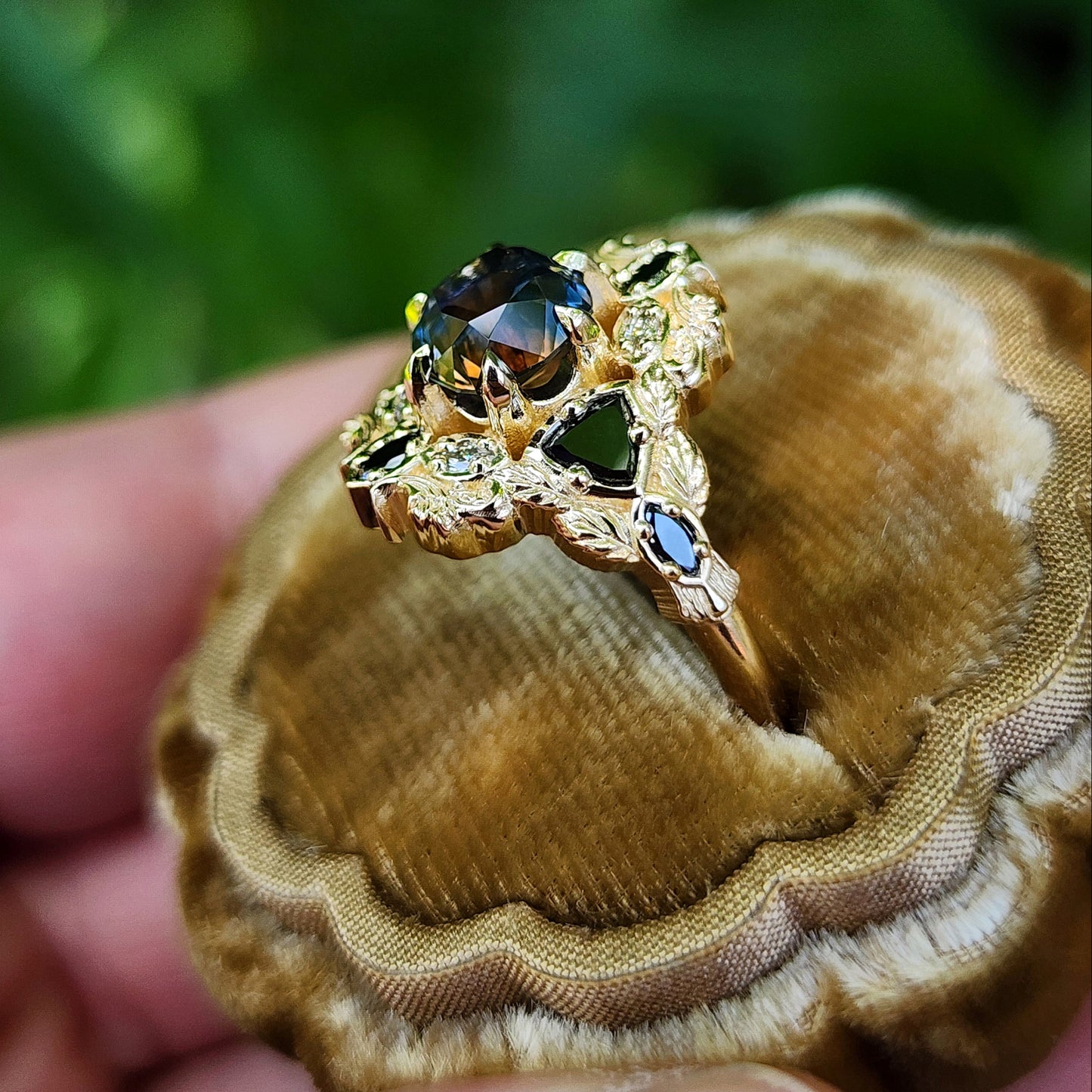 Old European Cut Cushion Montana Sapphire Athena Ring 14k Yellow Gold image 6