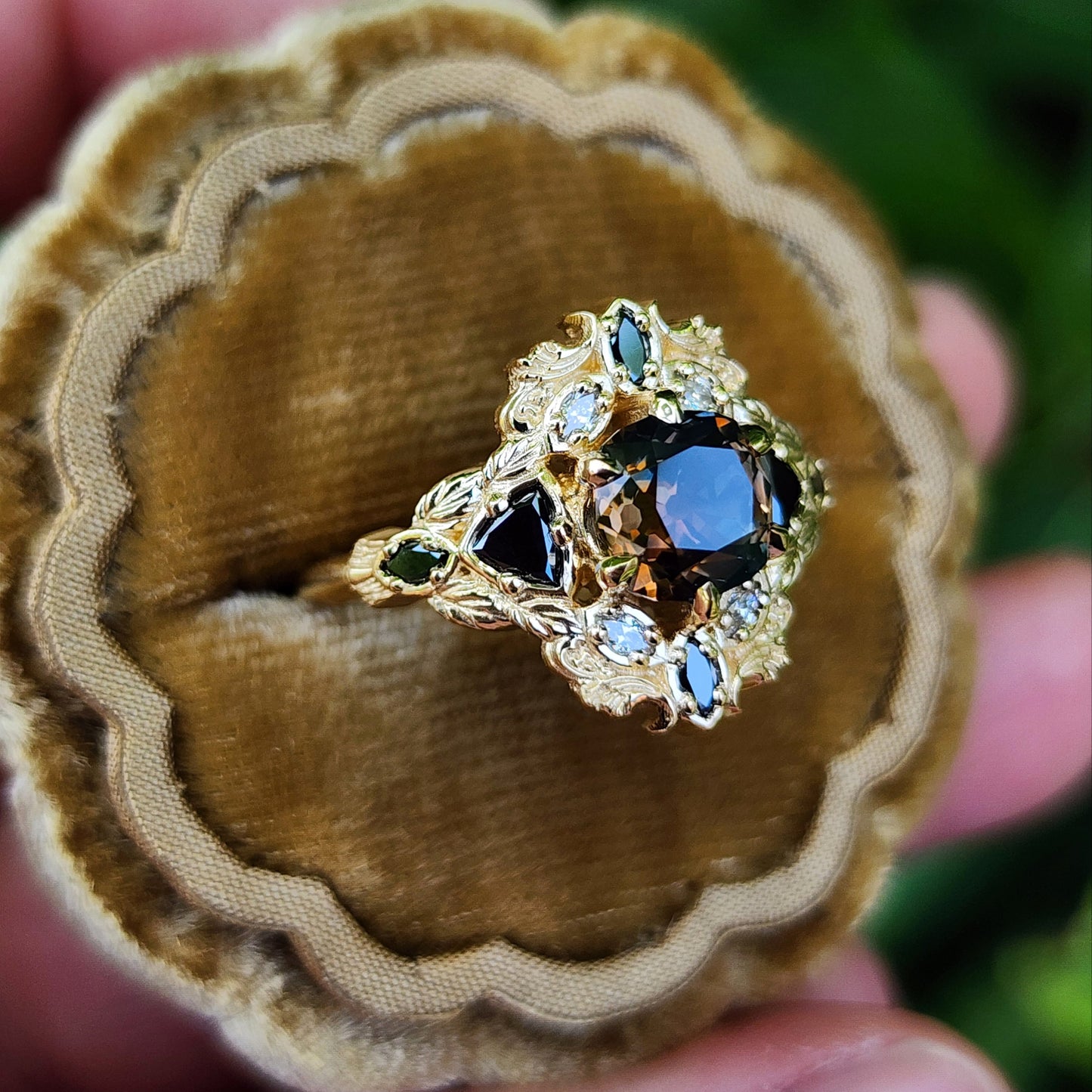 Old European Cut Cushion Montana Sapphire Athena Ring 14k Yellow Gold image 4