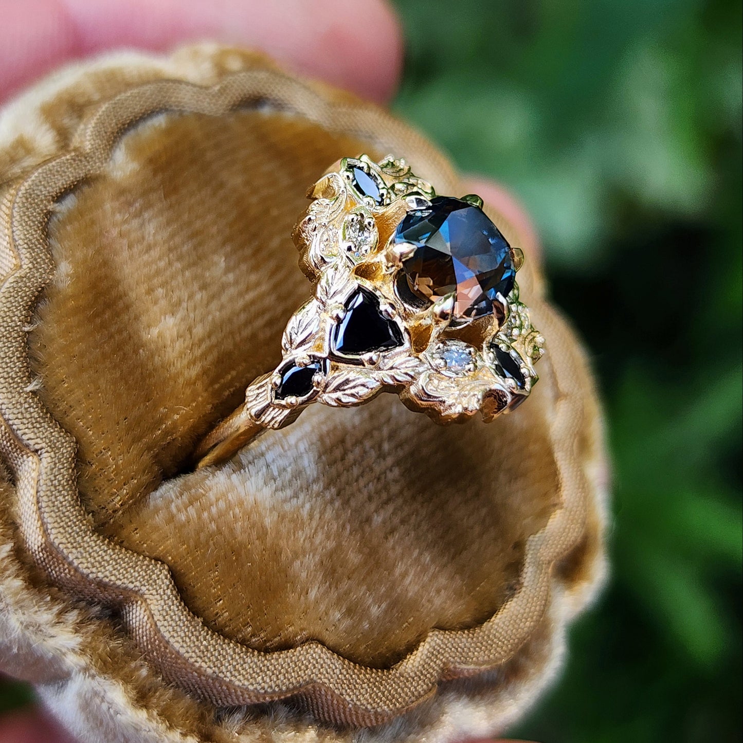 Old European Cut Cushion Montana Sapphire Athena Ring 14k Yellow Gold image 5