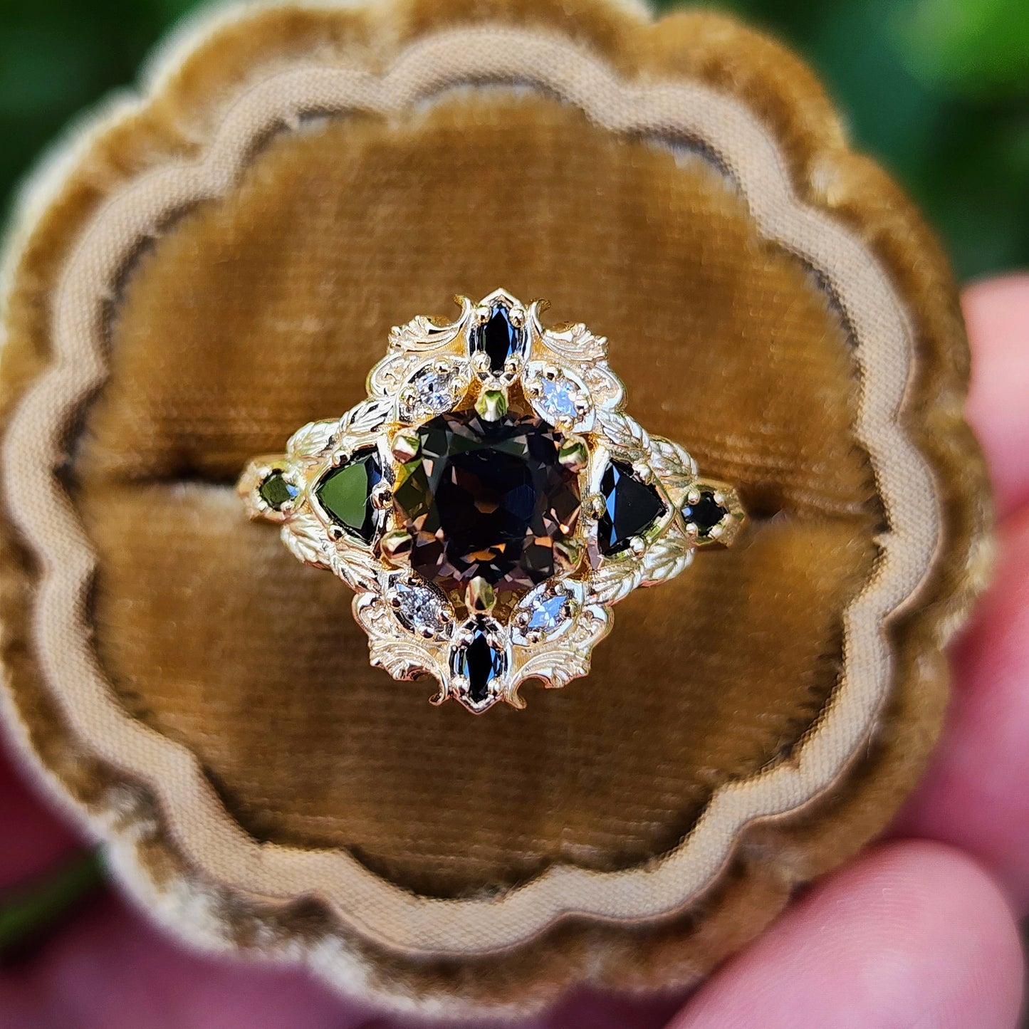 Old European Cut Cushion Montana Sapphire Athena Ring 14k Yellow Gold image 1
